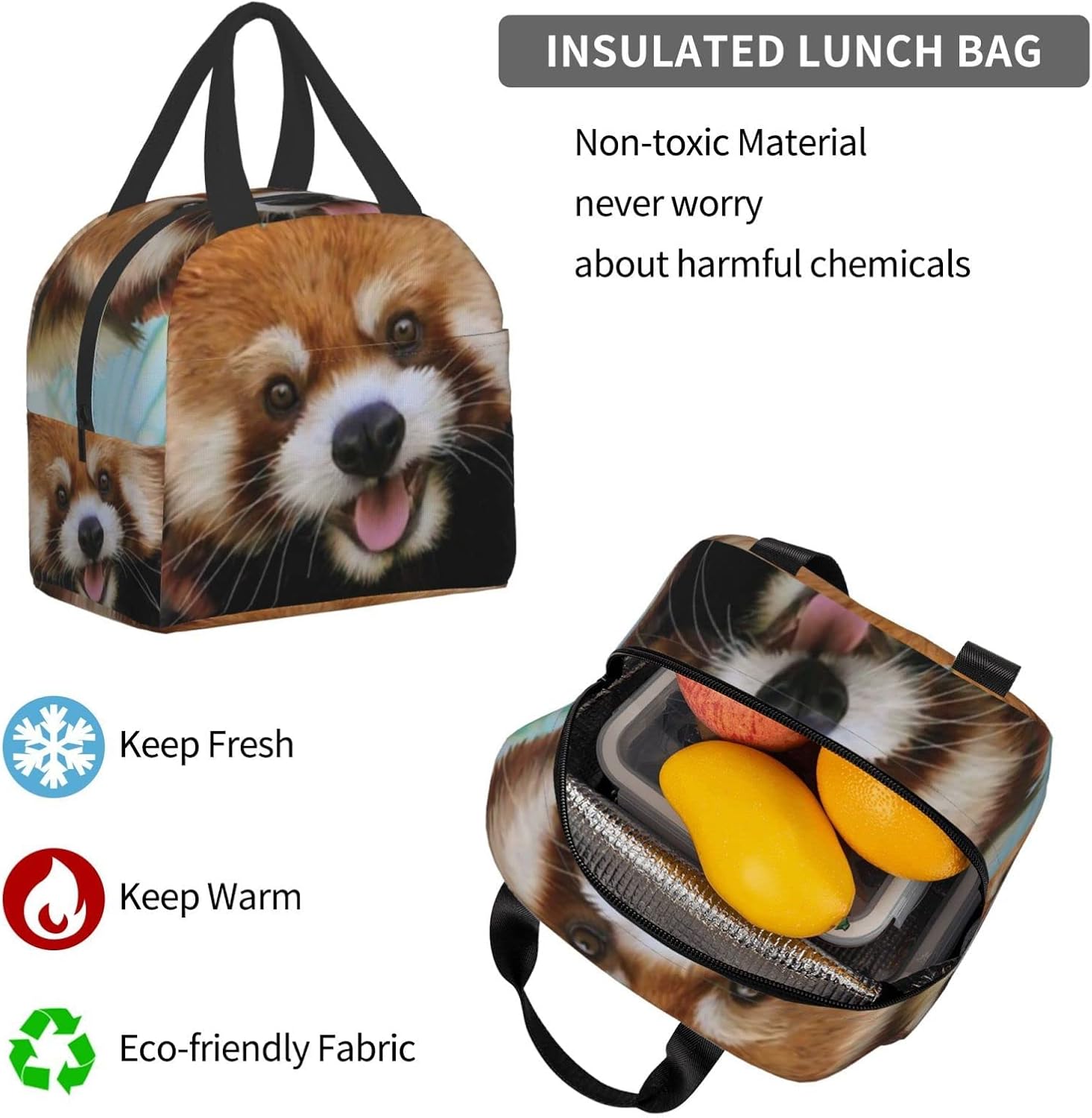 2pcs Backpack Set For Boys,Red Panda Backpacks And Lunch Box For Girl Elementary Bags Teens Bookbags