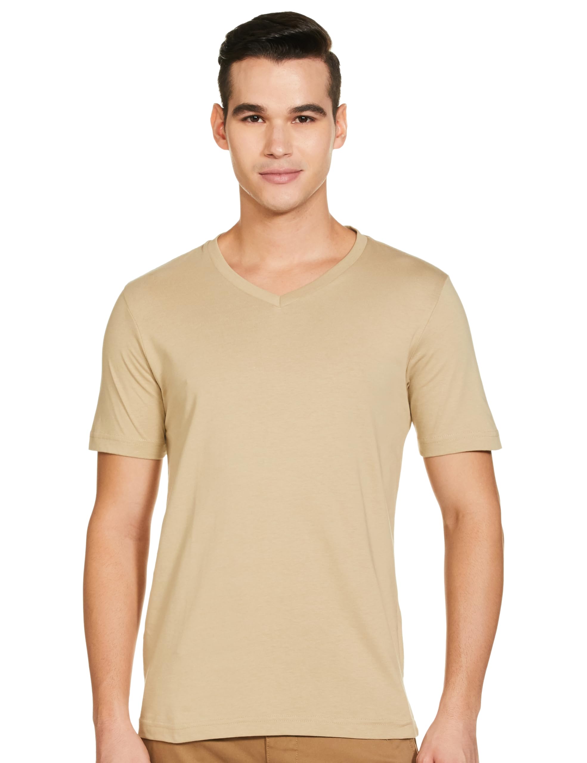 Amazon Brand - SymbolMen's Cotton Solid V-Neck Regular Fit T-Shirt (Available in Plus Size)