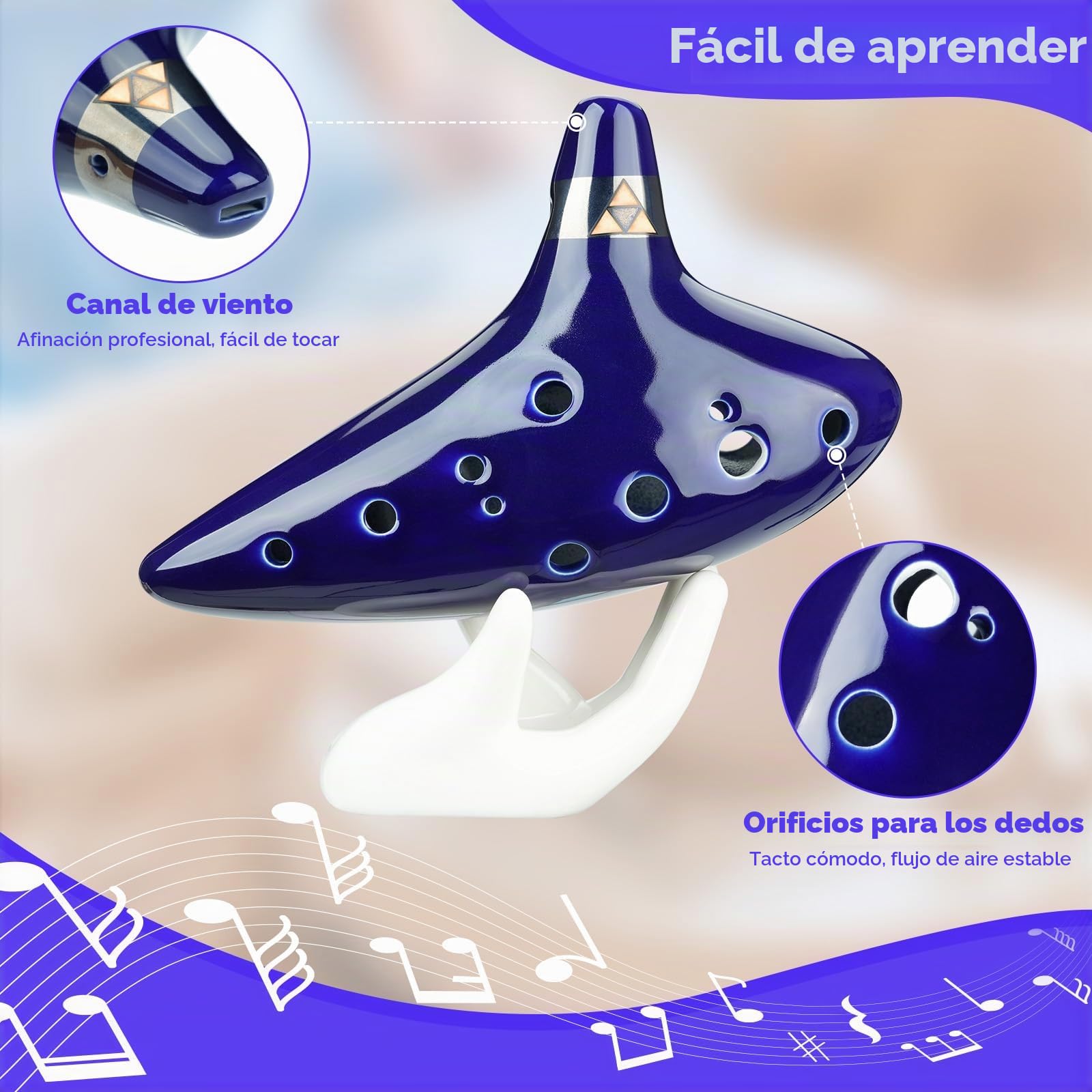 Ohuhu Ocarina 12 Agujero Ocarina de Cerámica, Leyenda de Zelda Alto C Zelda Ocarinas Instrumento con Soporte Blanco, Cuerda, Bolsa & Instrucciones Azul