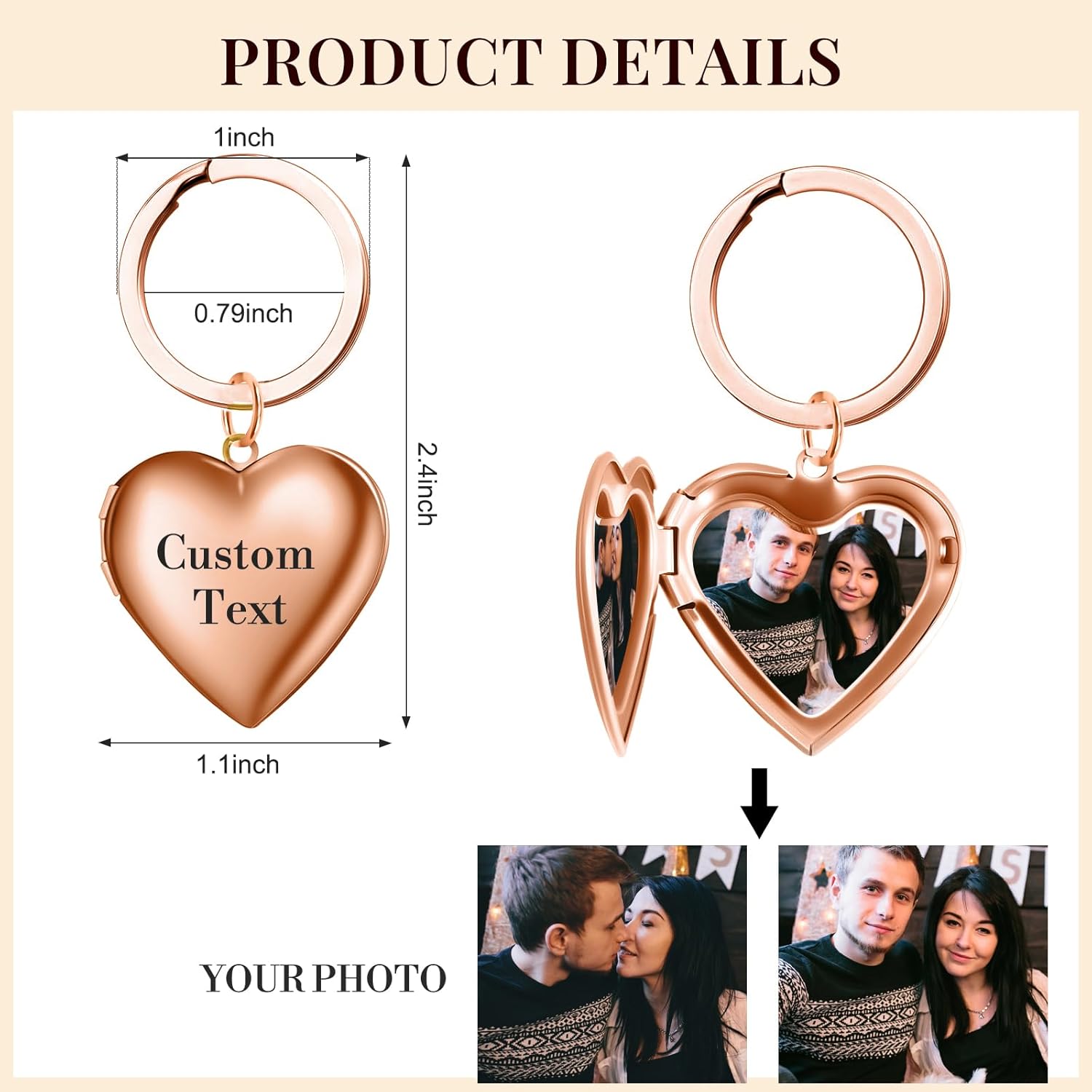 Personalized Locket Keychain Custom Photo Keychain Picture Holder Engraved Text Memorial Key Chain for Men Women - Image 2