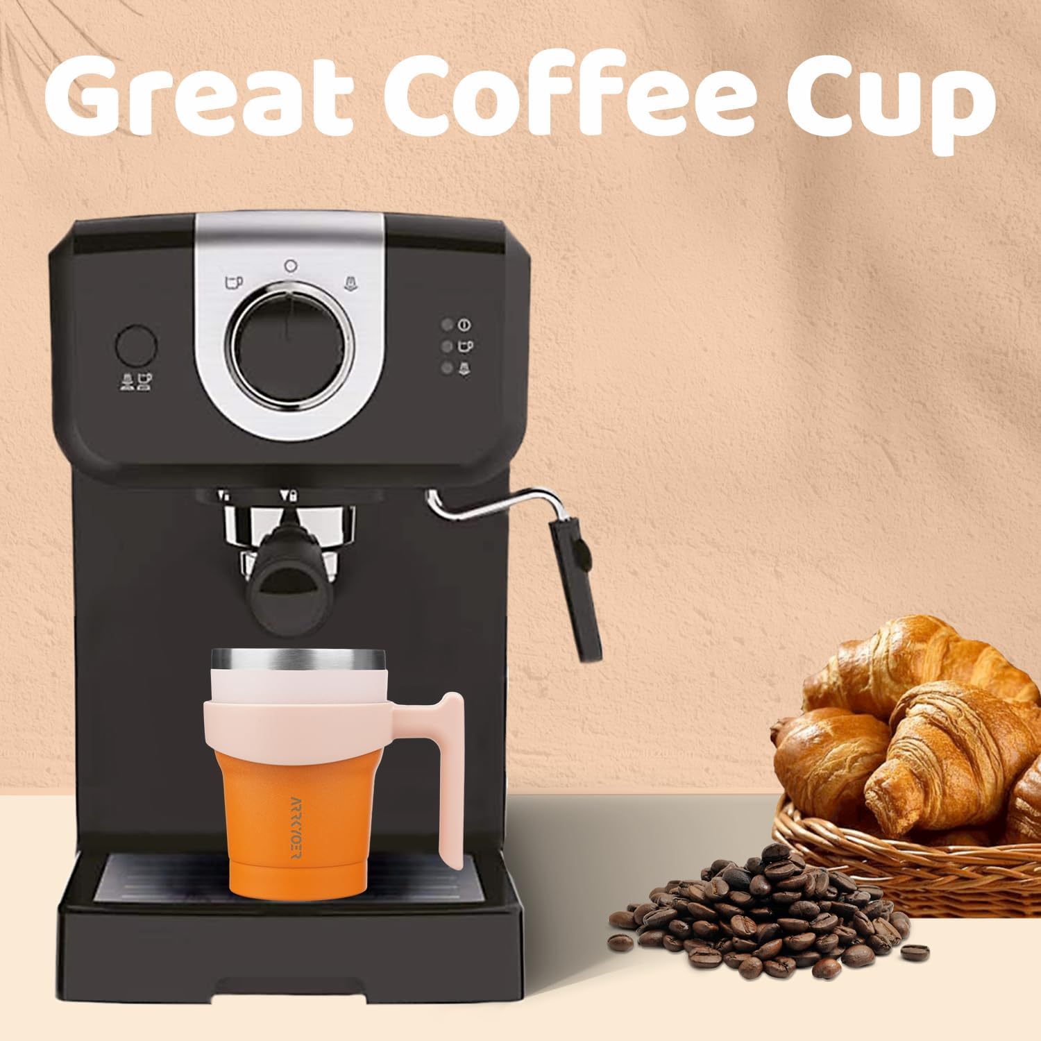 Travel Tumbler with Handle and Lid Straw, 10oz Insulated Cup Coffee Mug, Stainless Steel Vacuum Reusable Tumbler for Water,Iced Tea or Coffee,Coral - Image 5