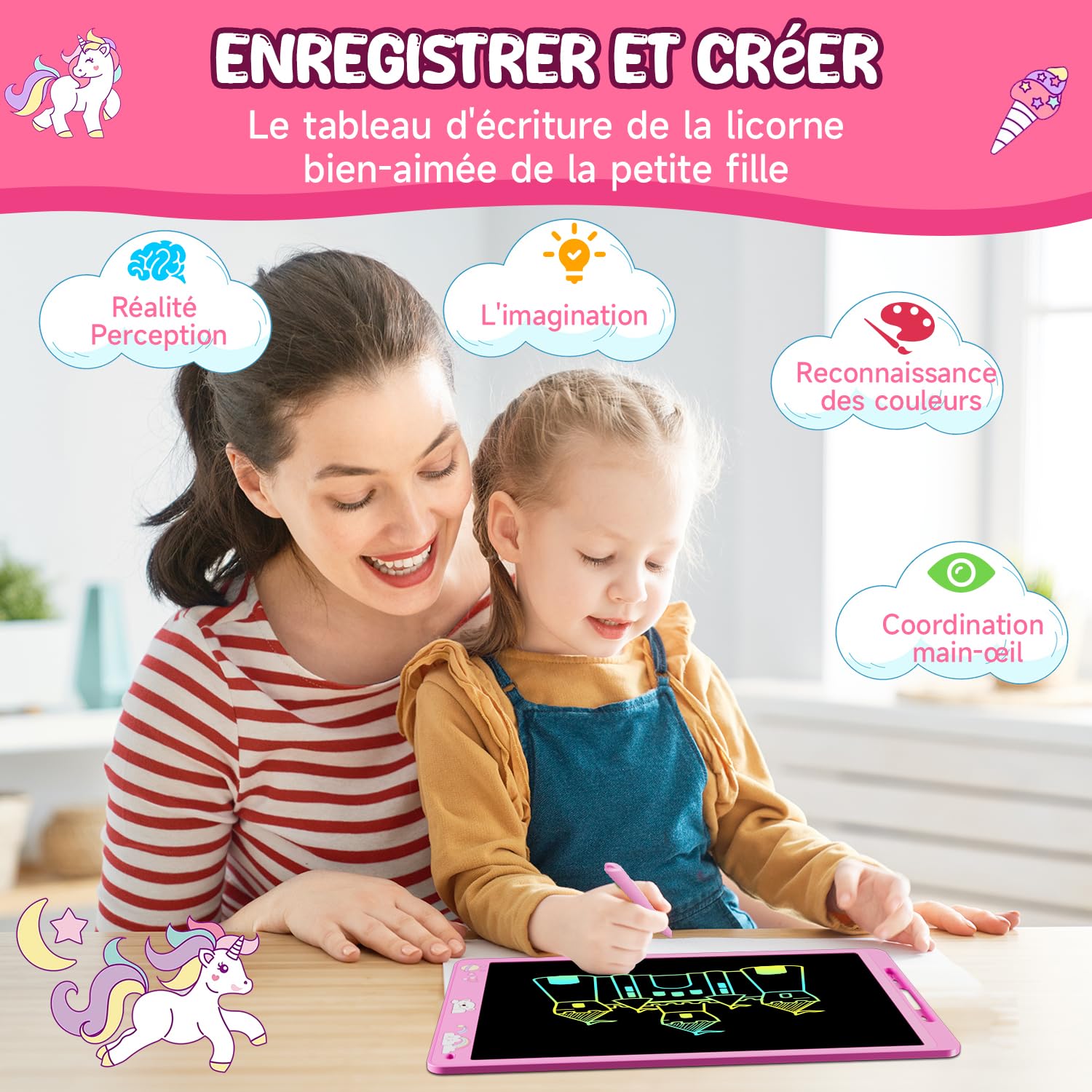 16 Pouces Tablette d'écriture pour Enfants, Electight Tablette de Dessin LCD Tableau, avec Fonction de Verrouillage D'effacement, Cadeau Surprise pour Filles Garçons de 2-8 Ans, Rose - 2