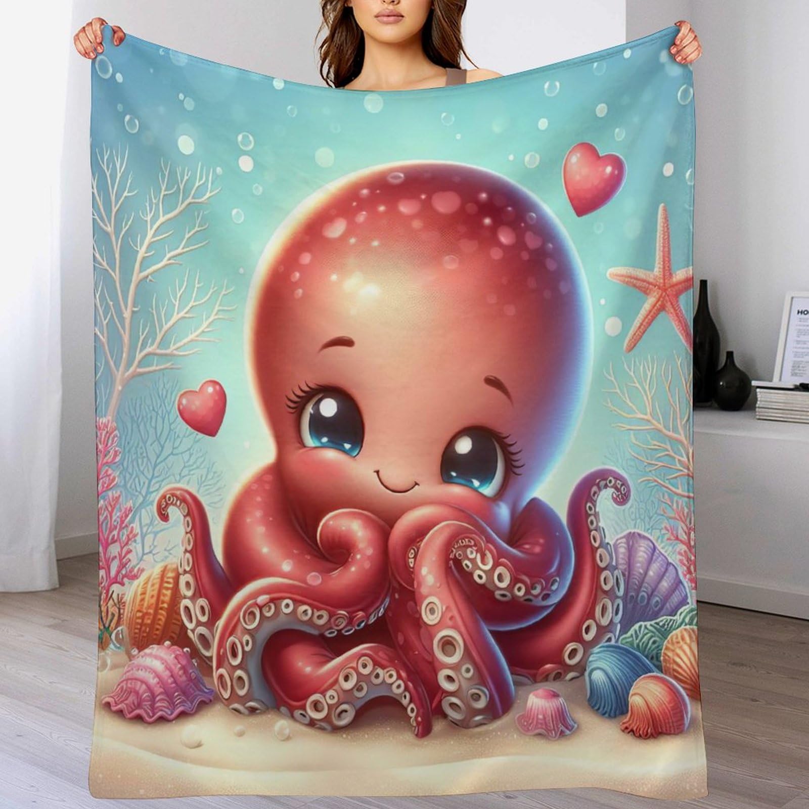 Manta de forro polar de franela de pulpo para tardes de sofá y salón