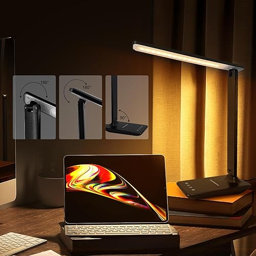 Miniatura 7 de White crown Lámpara de escritorio LED con cargador inalámbrico de 15 W y puerto USB, lámpara de mesa regulable con 5 modos de iluminación, control