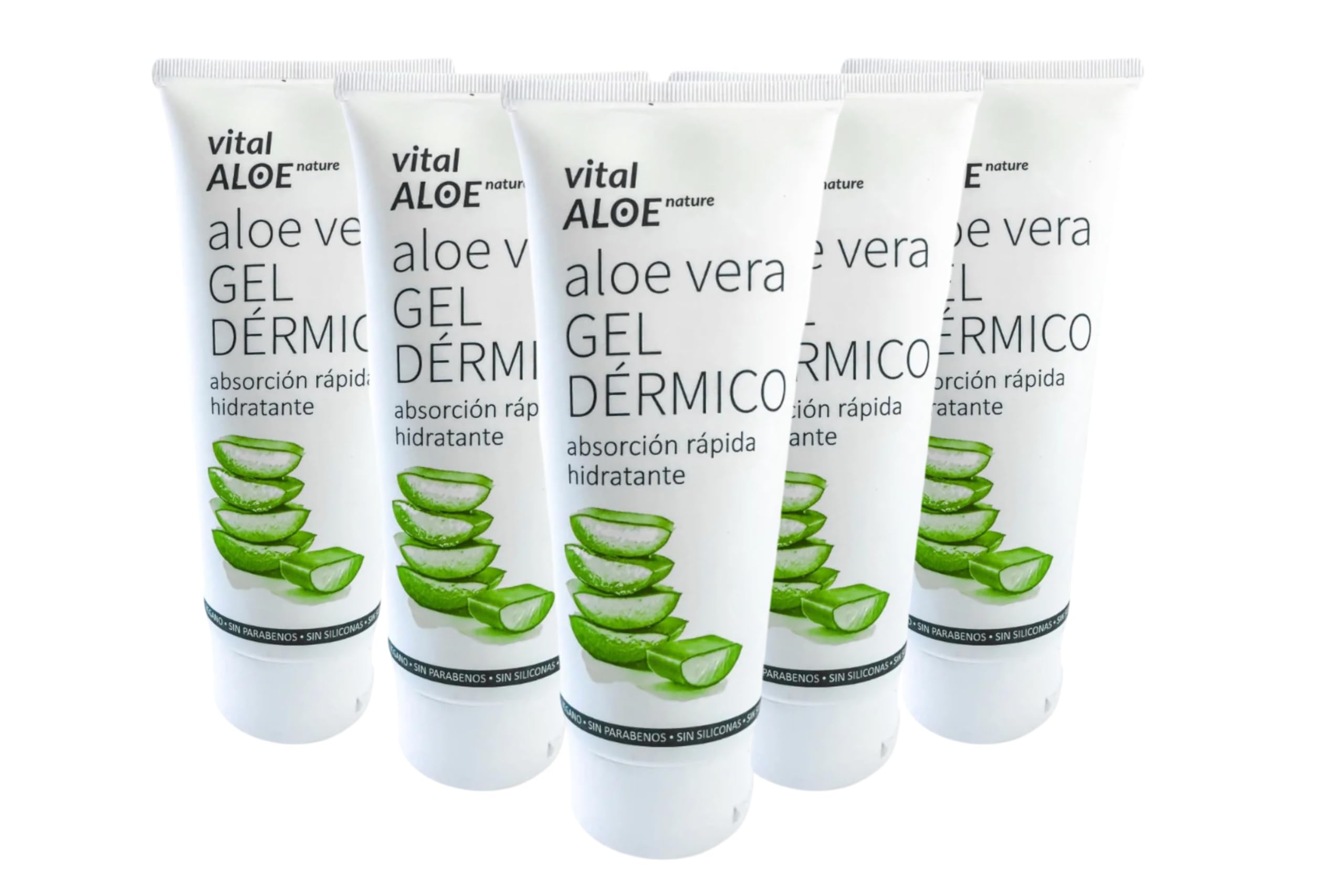 Aloe Vera Dermogel 5x200 ml | Feuchtigkeitsspendendes Gel für Gesicht und Körper mit Bio-Aloe Vera | After Sun und Nach der Haarentfernung | Schnell Einziehend, Vegan, Ohne Parabene und Farbstoffe