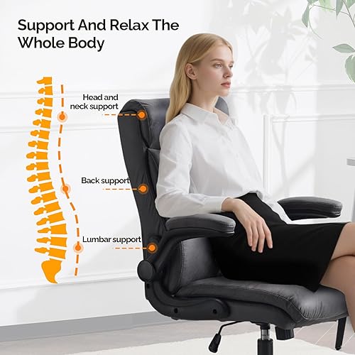 Miniatura 9 de VINGLI Silla de escritorio ergonómica rodante con brazos abatibles acolchados, silla ejecutiva giratoria de 360 con respaldo alto para computadora,