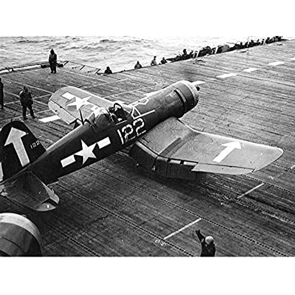War WWII USA F4U-1D Corsair USS Bunker Hill 1945 Photo Art Print Canvas Premium Wall Decor Poster Mural