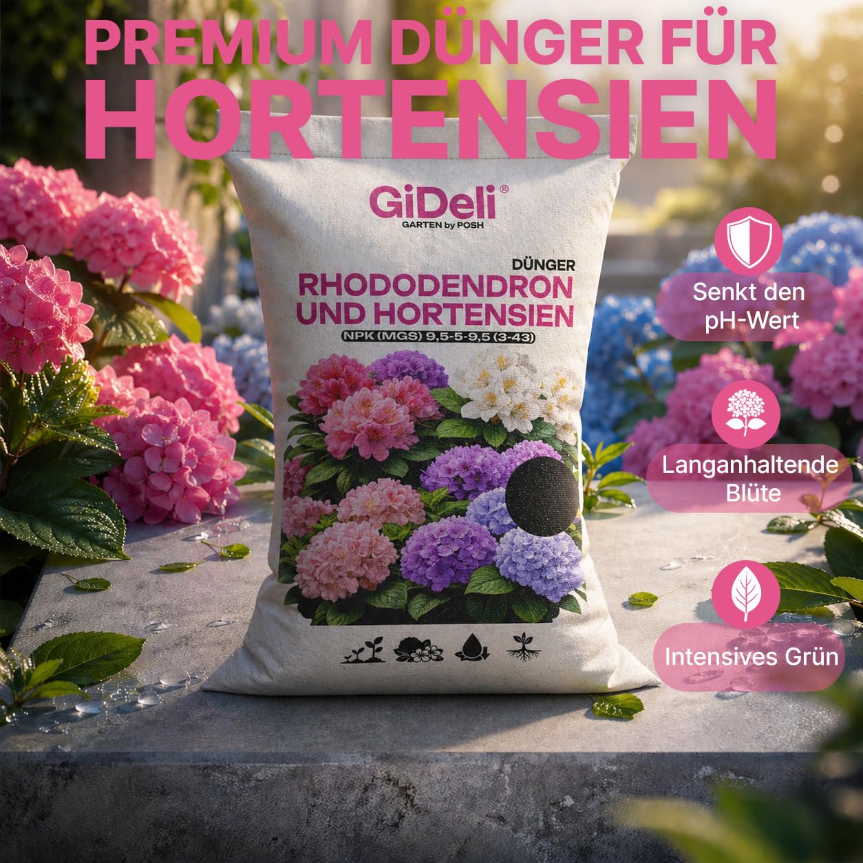 GiDeli Rhododendron Dünger & Hortensiendünger 15 kg Granulat NPK Mg