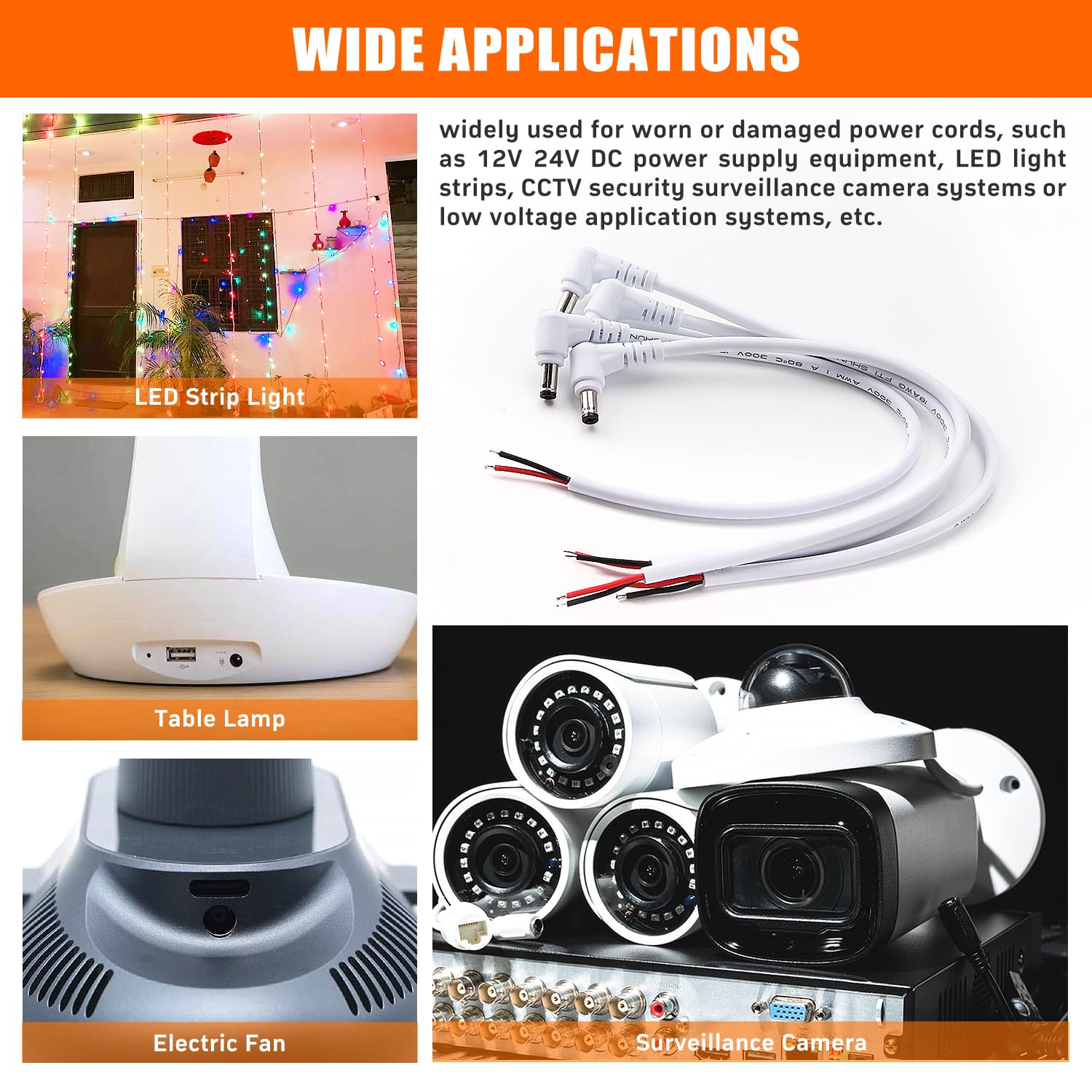 4 Pezzi 30cm 18 AWG 5.5 mm x 2.1 mm Cavo di Alimentazione DC, Spina Maschio ad Angolo Retto a Filo Nudo Cavo Alimentazione Aperto Cavi Riparazione, per Telecamera di Sicurezza, Bianco