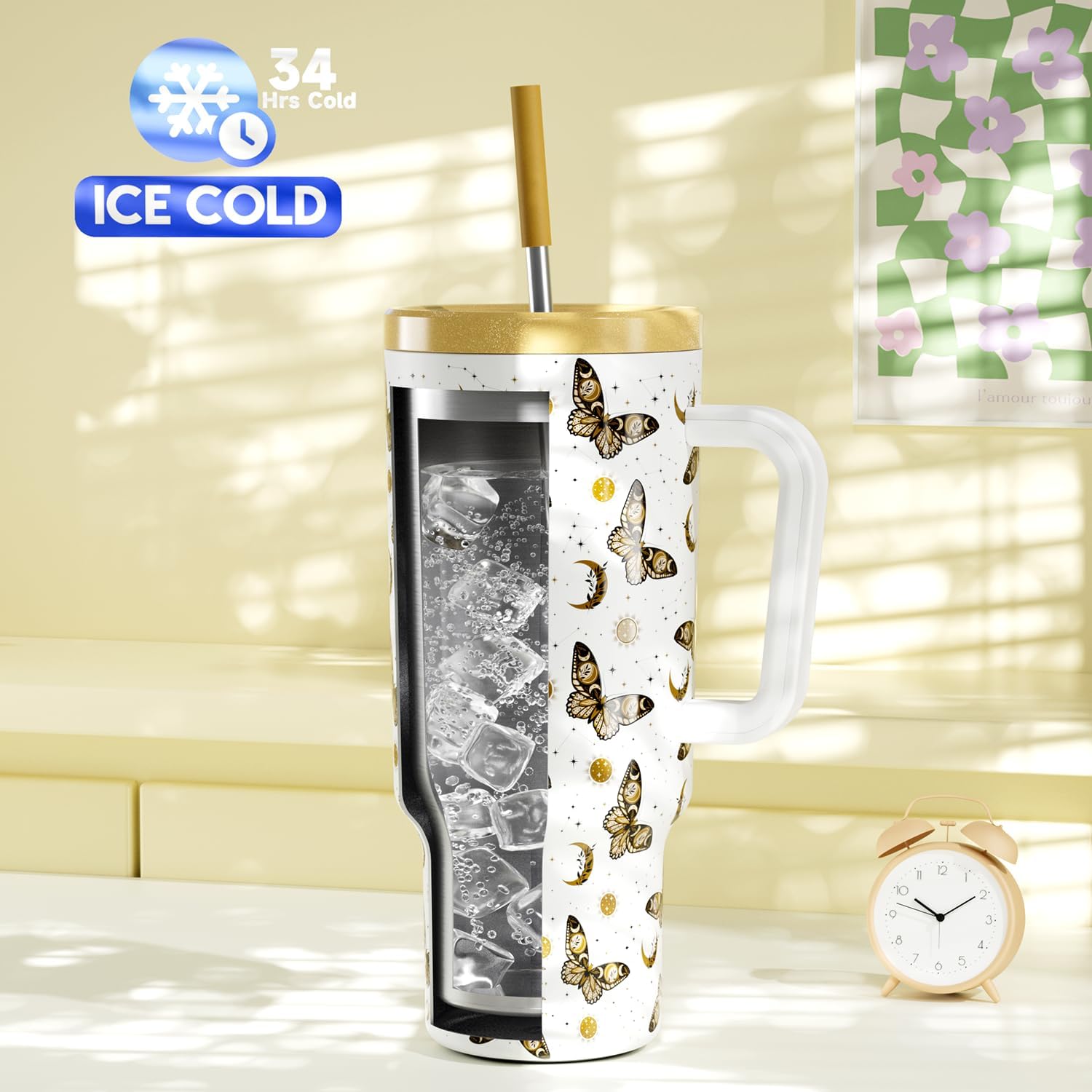 Meoky 40 oz Tumbler with Handle and Straw: Stainless Steel Insulated Tumbler with Lid and Straw - 100% Leak Proof Tumbler for Car Cup Holders - Travelers Commuters Workers, Winglet - Image 2