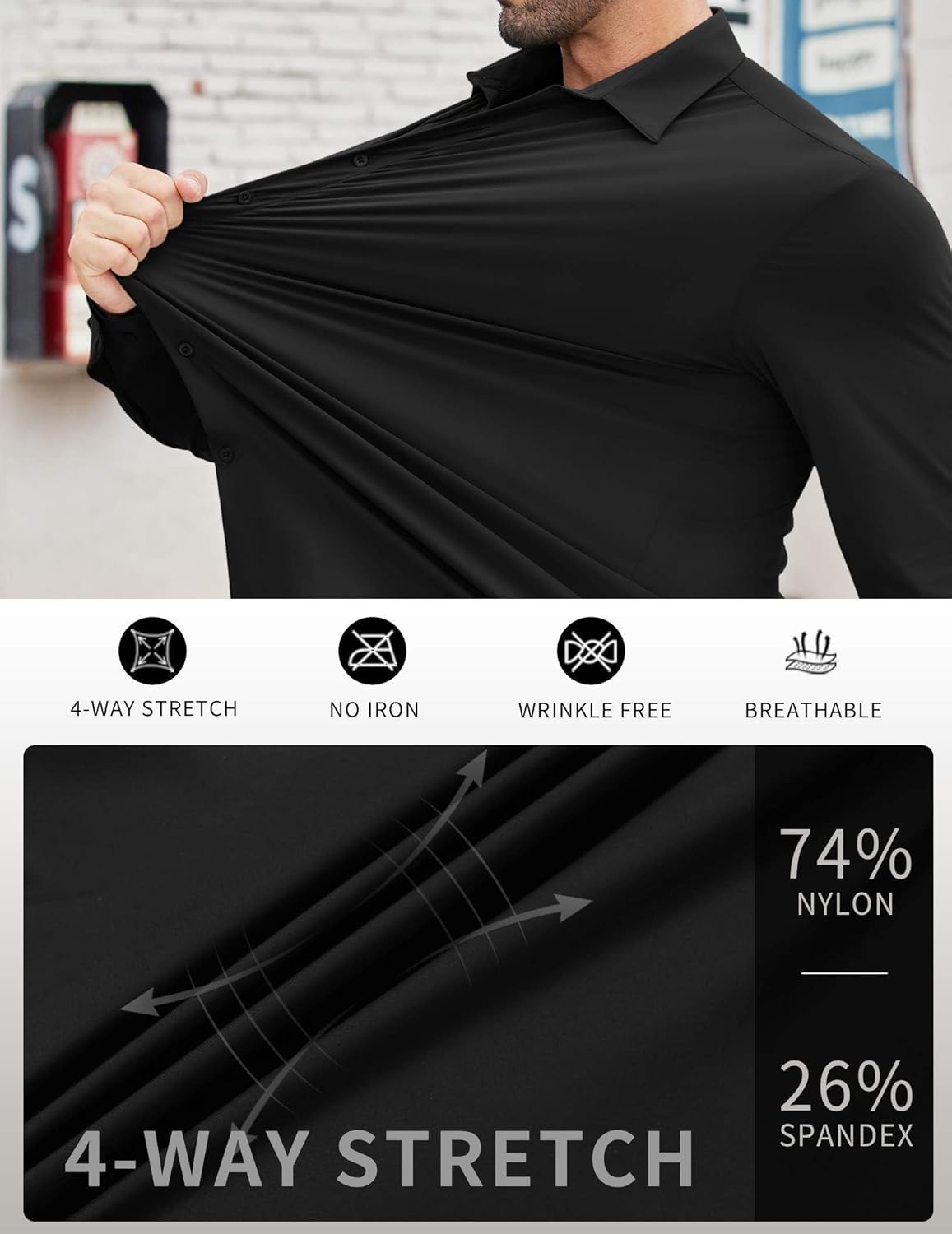 COOFANDY Mens Stretch Dress Shirts Muscle Fit Wrinkle Free Long Sleeve Button Down Shirt Business Casual Shirts - Image 6