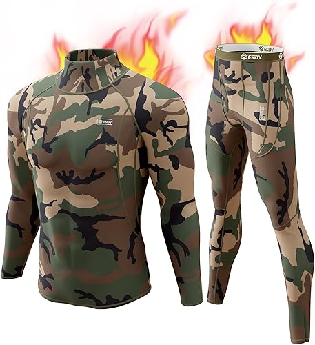 CL convallaria Mens Thermal Underwear Set with Fly, Long Johns Base Layer Winter Hunting Gear Sport Top and Bottom XS-4XL