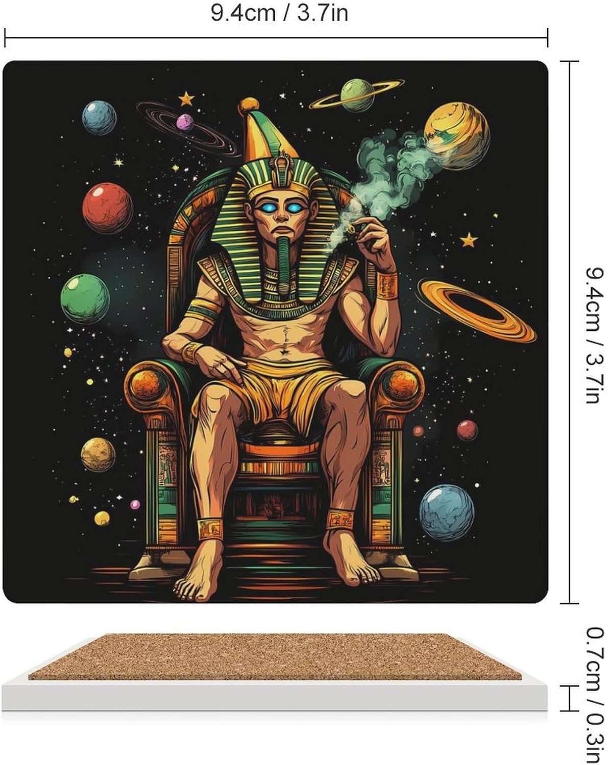 Egyptian God on Throne Funny Ceramic Coasters for Drink Absorbent Cup Holders Tabletop Protection