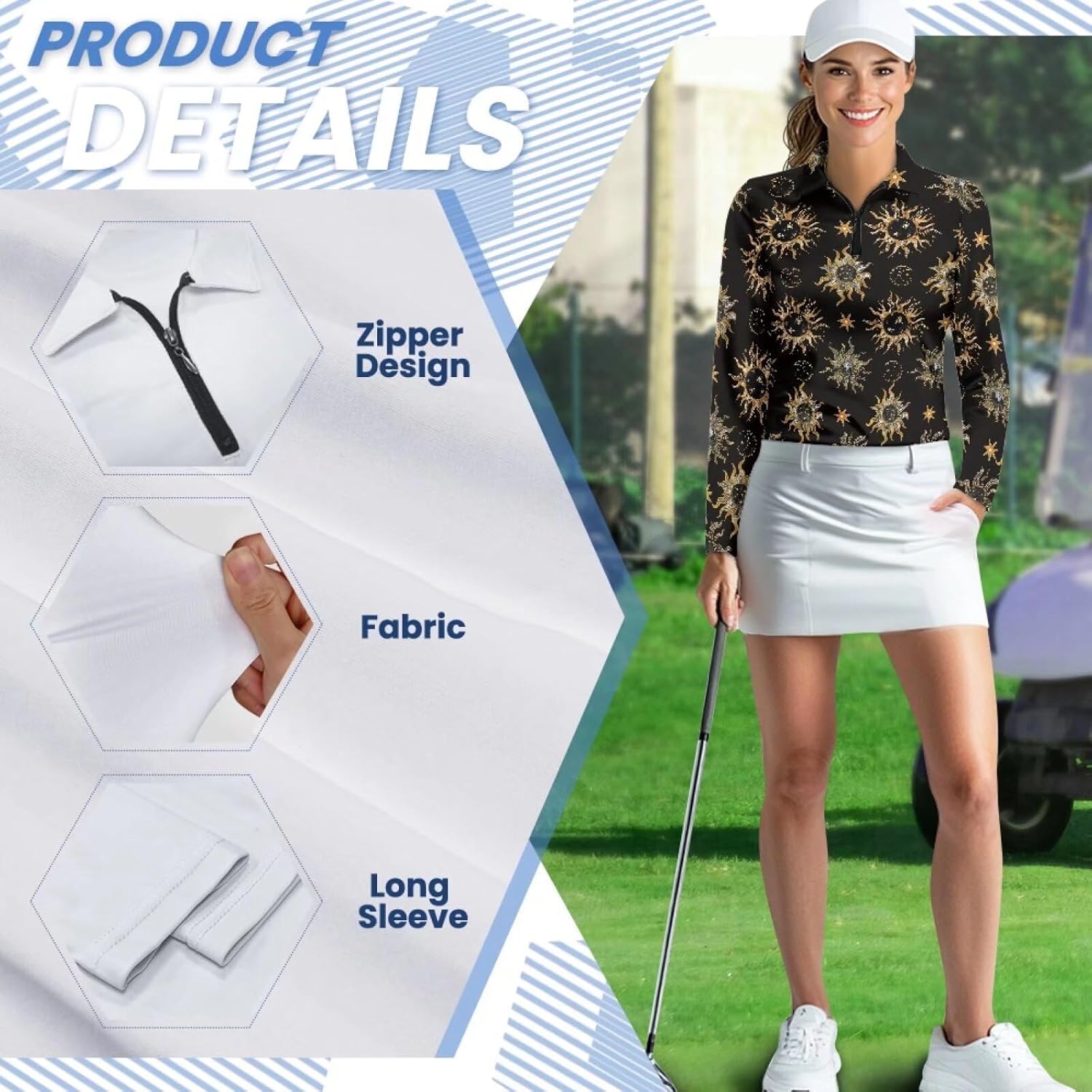 Womens Golf Polo Shirts 1/4 Zip Up Long Sleeve Collared Polo Shirts for Women Casual Size XS-2XL