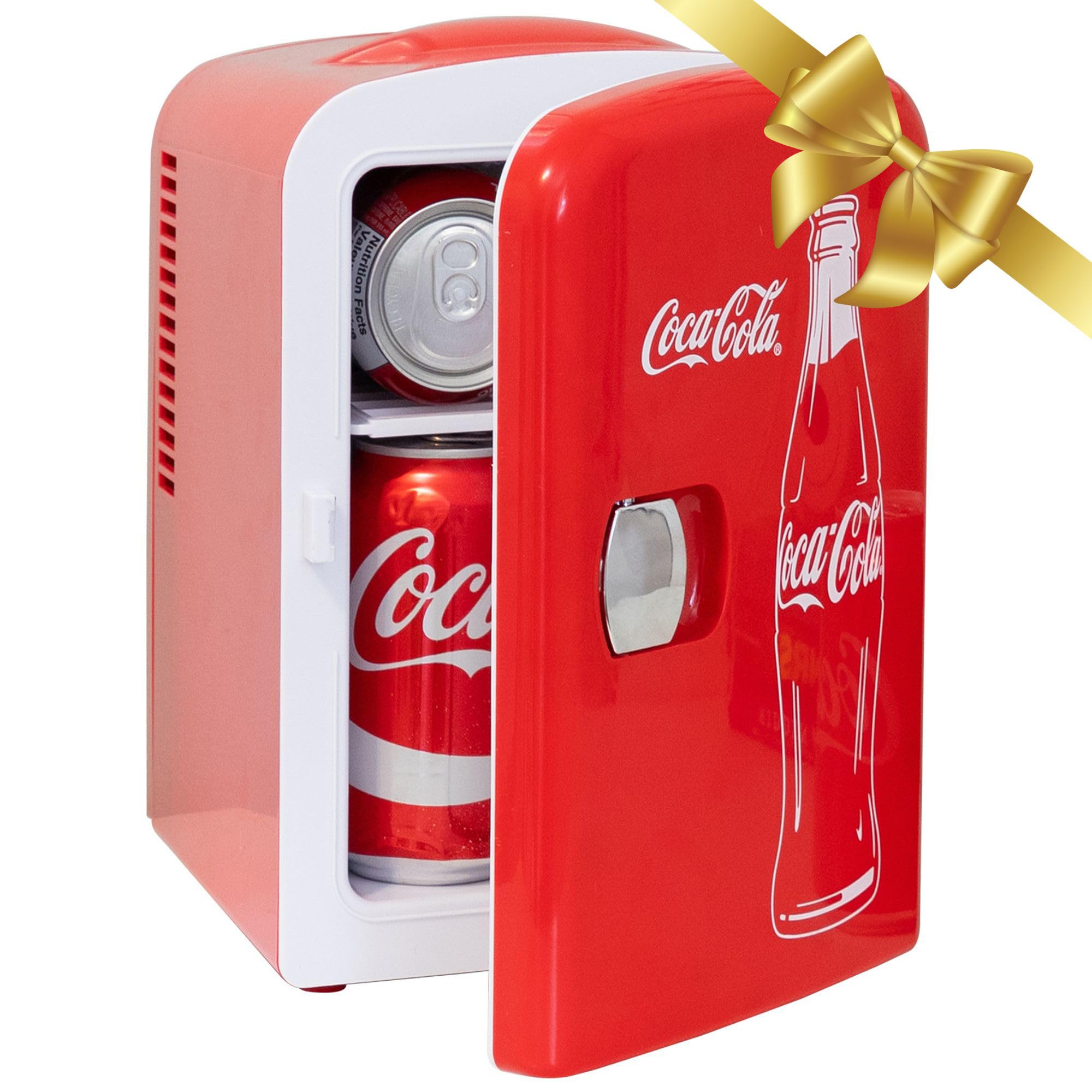 Coca Cola Coke Zero Mini Fridge For Bedrooms 4L Small 6 Can Table Top Quiet Mini Fridges For Skincare Office Food Drinks Kids Home Car & Travel 12V Portable Cooler Warmer Refrigerator