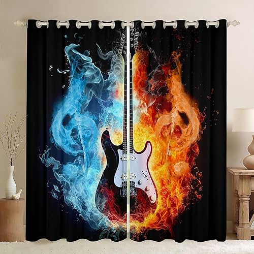 Miniatura 18 de Cortinas con teclas de piano, notas musicales, cortinas de ventana para niños, niñas, adolescentes, con patrón musical, cortinas de ventana para