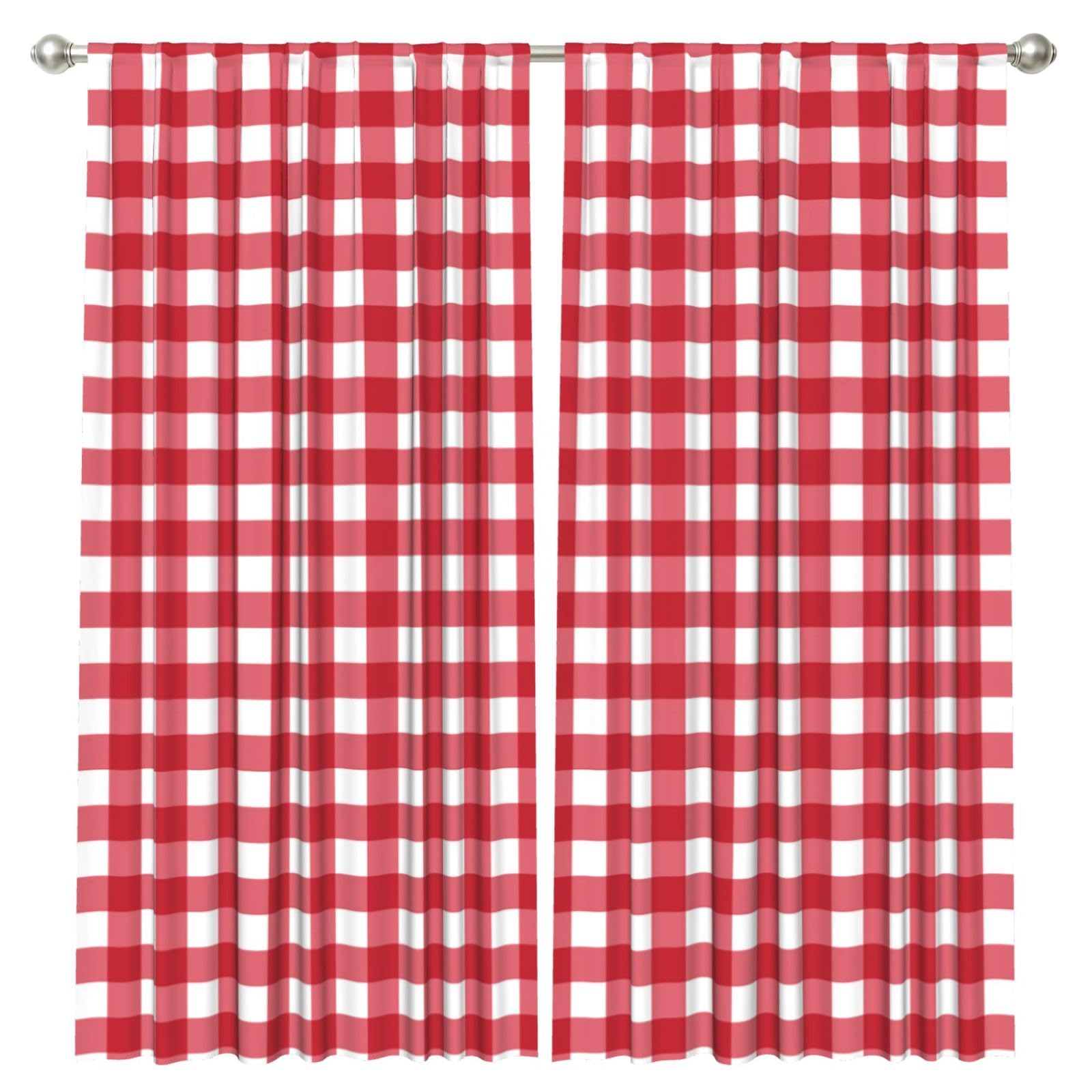 InOmak Red Plaid Checkered Abstract, 2 Panels Window Curtains 52 x 84 Inch Blackout Curtains for Living Room Bedroom