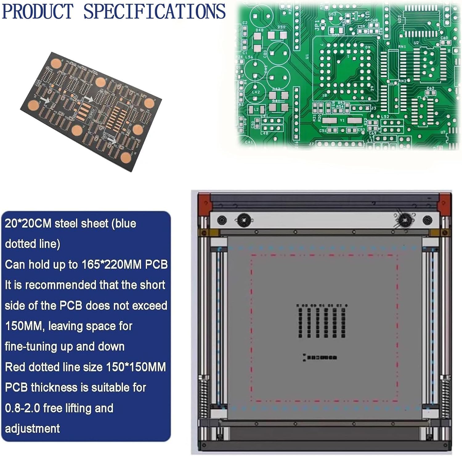 Drukarka szablonowa PCB, ręczna siatka stalowa 200 x 200 mm do pasty lutowniczej, regulowana grubość 0,8-2,0 mm, stop aluminium, precyzyjne pozycjonowanie do montażu prototypowania PCB