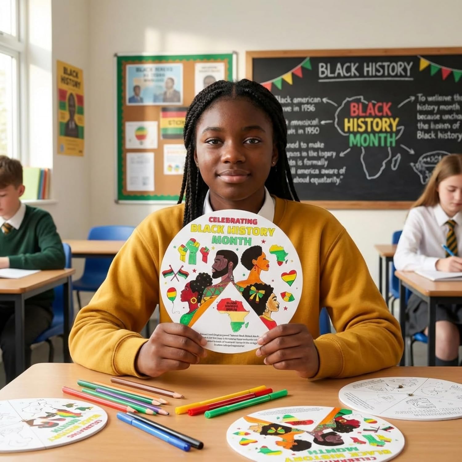 Spiareal 30 Set Black History Month Crafts, Black History Month Coloring Wheel DIY Educational Activity with Silver Fasteners Celebrate African American Group Art Project Supplies