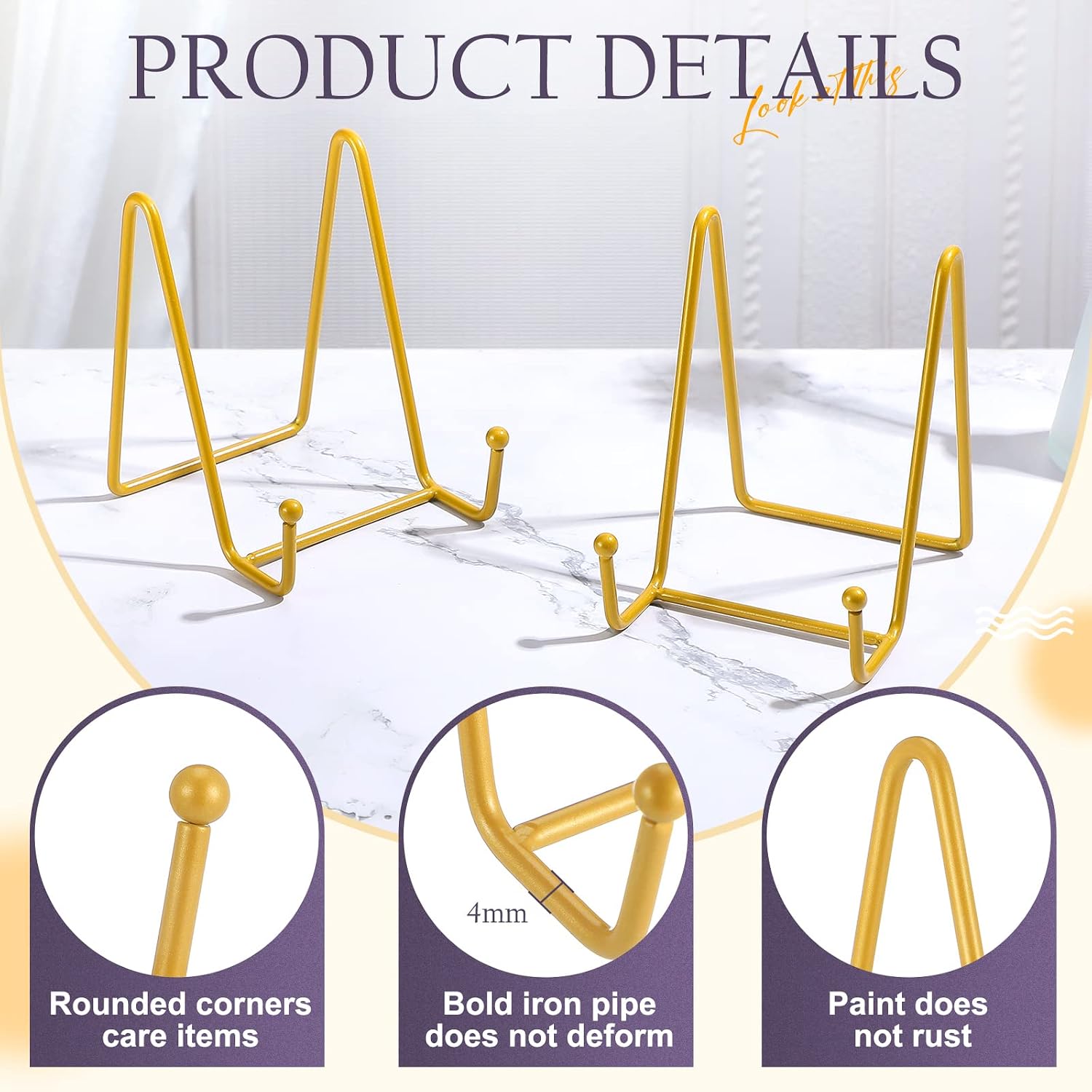 Condition photo showing New/Like New for mixweer 12 pcs book stands for display metal picture frame stand book plate picture holder easels photo holder for decorative display(4.3 inch,gold) 4.3 inch gold