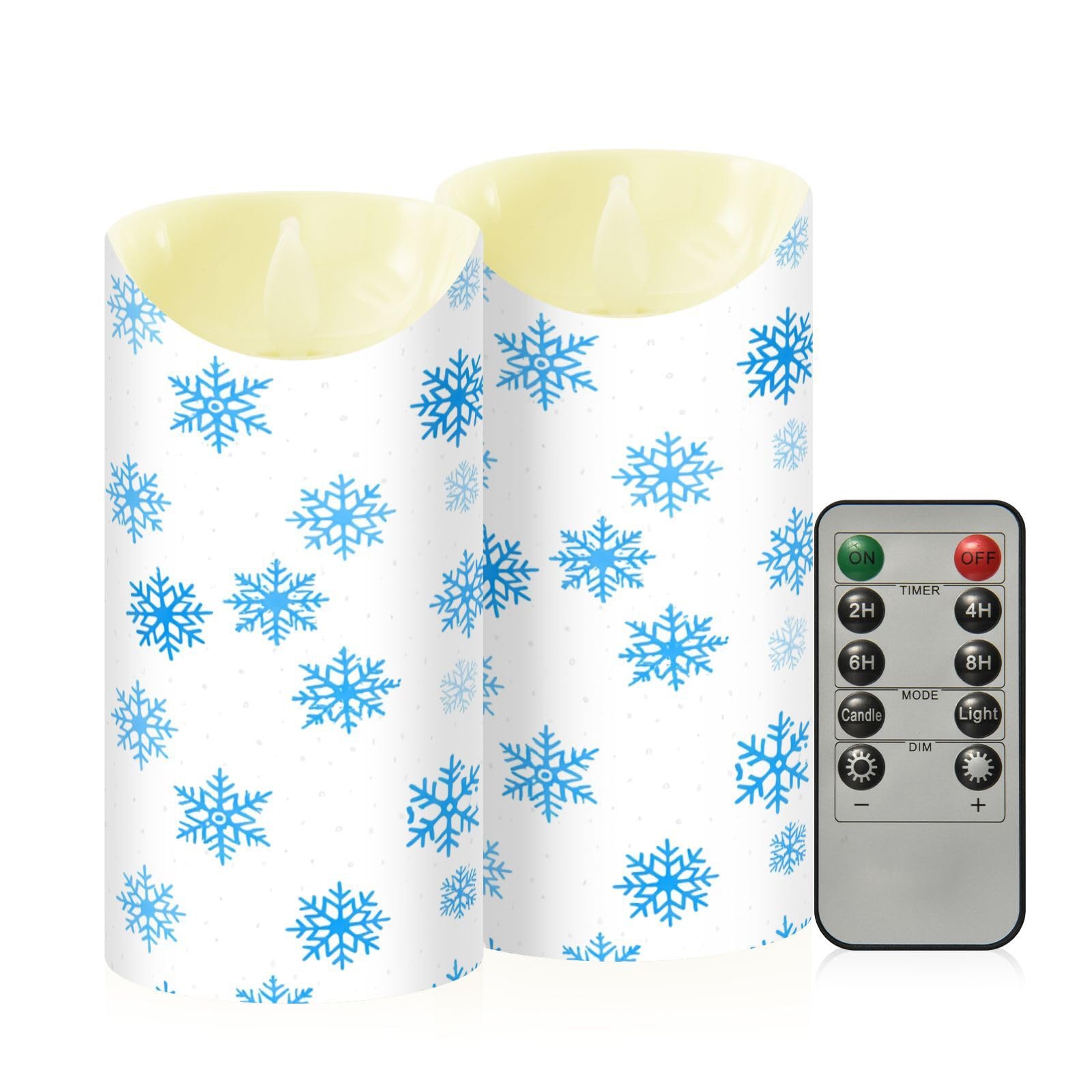 Ewusp Snowflakes Flameless Candles Battery Operated Flickering LED Pillar Candles Set of 2 with Remote Control & Timer, for Home Decor Wedding Holiday Party Centerpieces