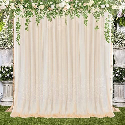 Miniatura 4 de TAYS053 - Cortina de gasa color champán de 10 x 10 pies, telón de fondo de boda de tul marfil brillante (5 x 10 pies, 2 paneles) sin arrugas, para