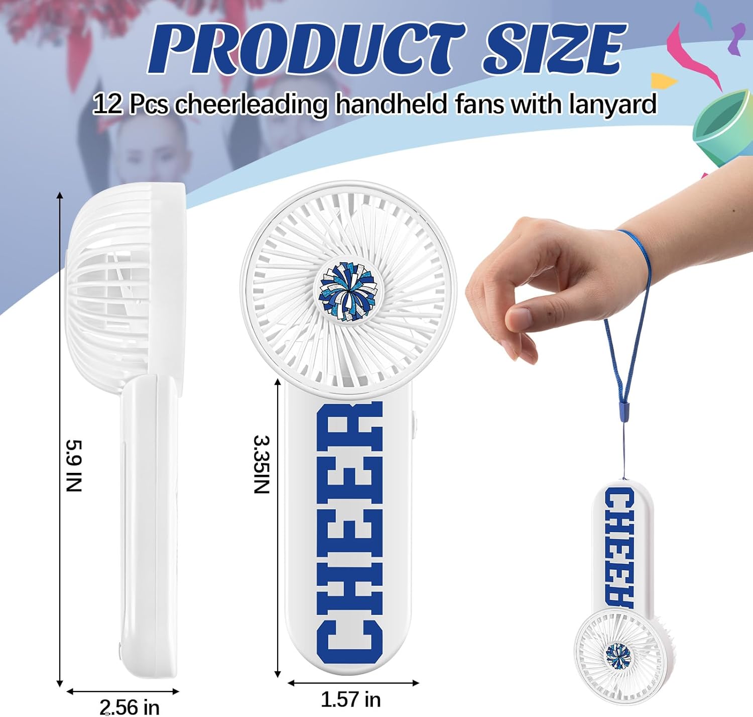 Retisee 12 Pcs Cheer Gifts Bulk for Team Cheering Hand Fans Bulk Cheer Gifts for Cheerleaders Battery Operated Electric Cheering Squad Handheld Fans Cheerleading Accessories for Women(Blue)