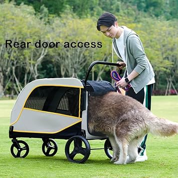 Dog Stroller for Large Dogs, Foldable Cart with 4 Wheels Dog Stroller Pet Jogger Wagon with Safety Leash Travel Carrier Breathable Animal Stroller for 2 Medium Dogs Up To 132 Lbs