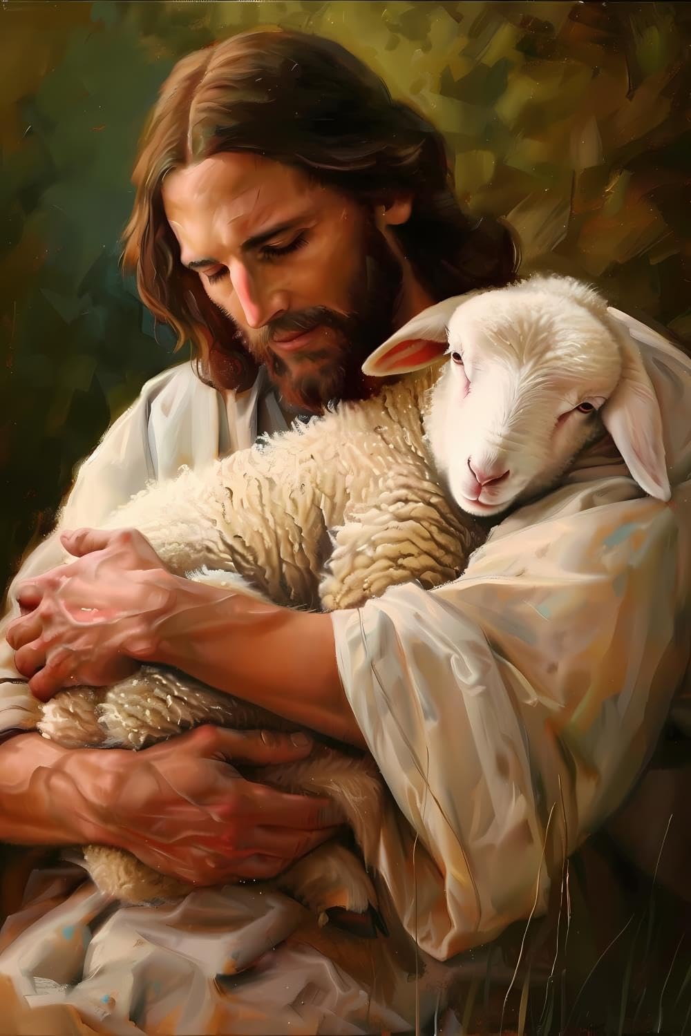 JOEAUEN 5D Adult Diamond Painting Kit Jesus with The Lamb Diamond Painting Full Diamond Gemstone Painting Suitable for Relieving Emotions Jesus Diamond Dots Art Crafts 16x20 inch