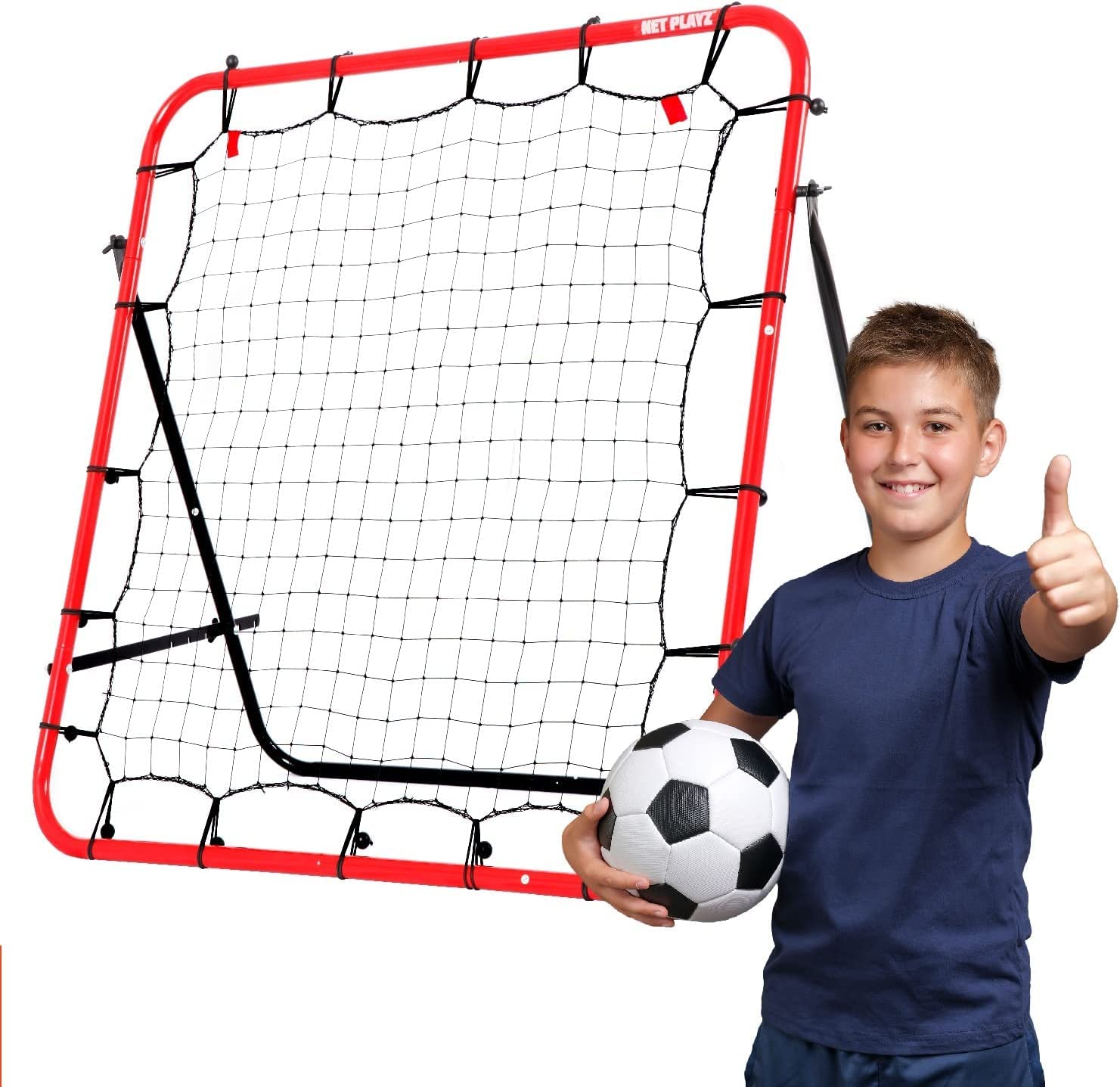 NET-PLAYZ Soccer Rebounder Rebound Net, Kick-Back 3X3FT | Football Training Gifts, Aids & Equipment for Kids Teens & All Ages, Portable, 6 Adjustable Angles
