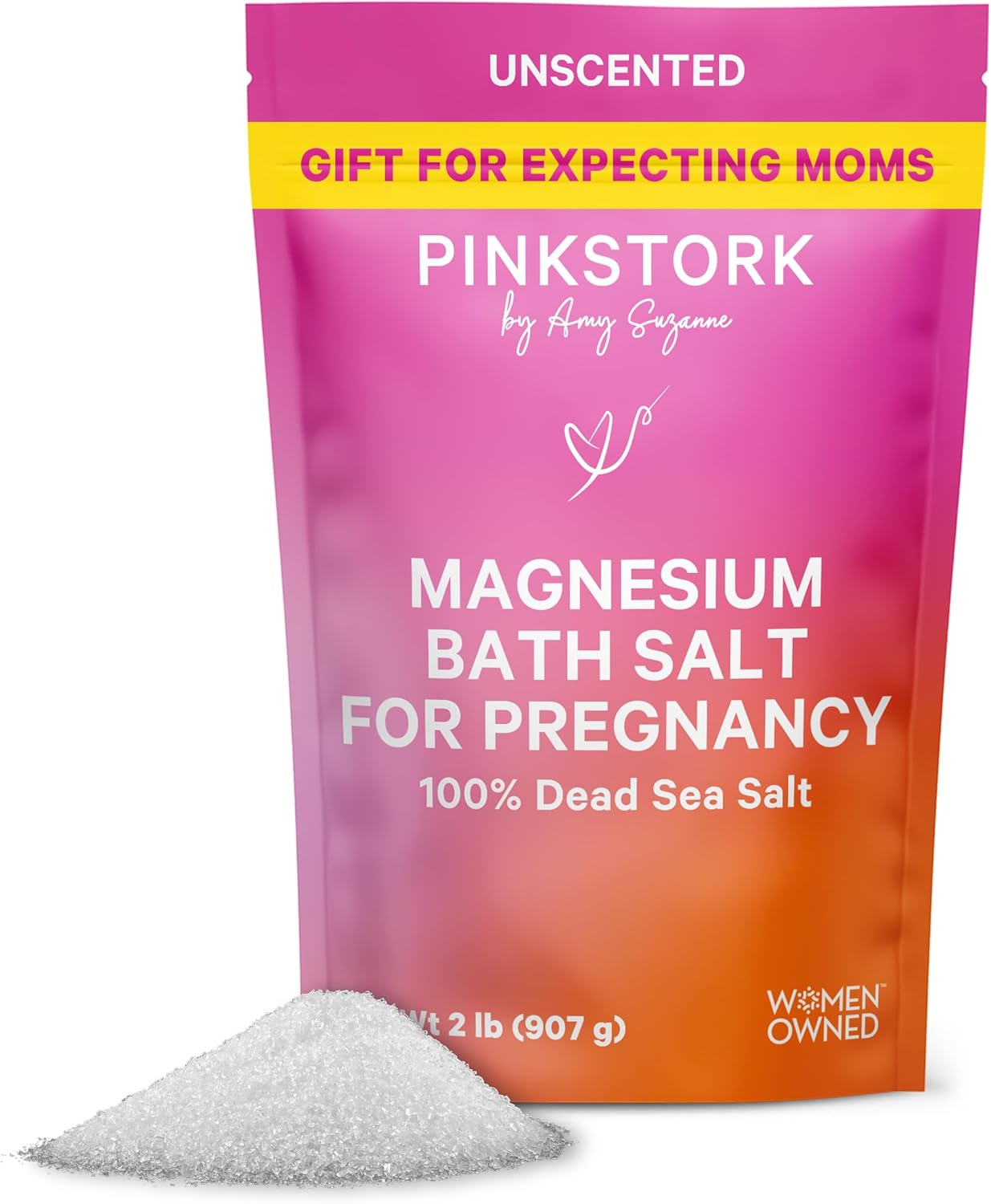 Pink Stork Pregnancy Bath Soak – Unscented Magnesium Flakes for Bath or Foot Soak – Pure Dead Sea Salt – Relief for Pregnancy Aches, Swollen Feet, and Stress – Clean, Fragrance-Free – 2 lb