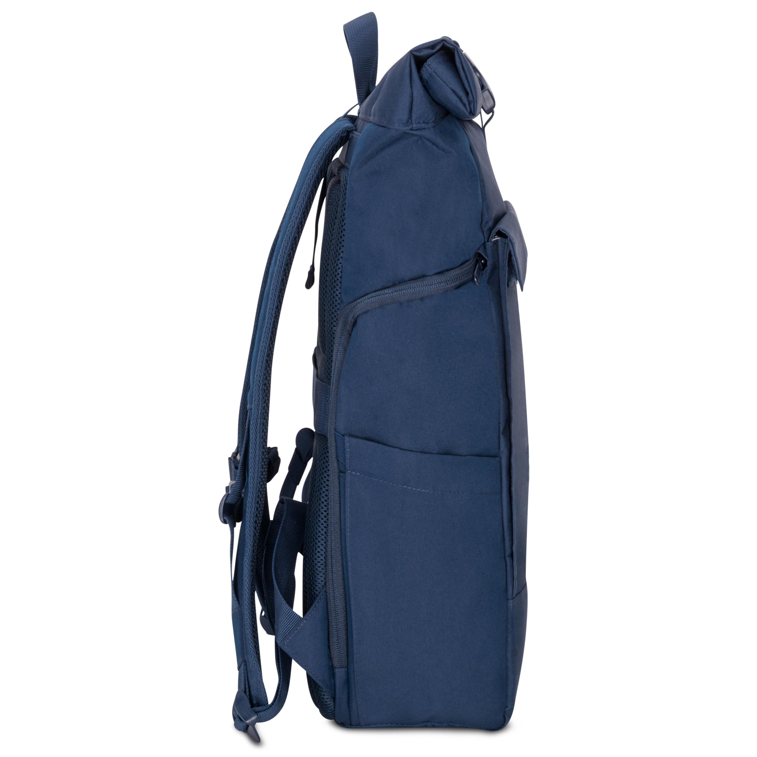 LARKSON Plecak damski i męski – No 4 Large – Rolltop Backpack 21 l z kieszenią na laptopa o przekątnej ekranu 16", do pracy i na rowerze – duży plecak podróżny z paskiem na kółkach, granatowy, jeden