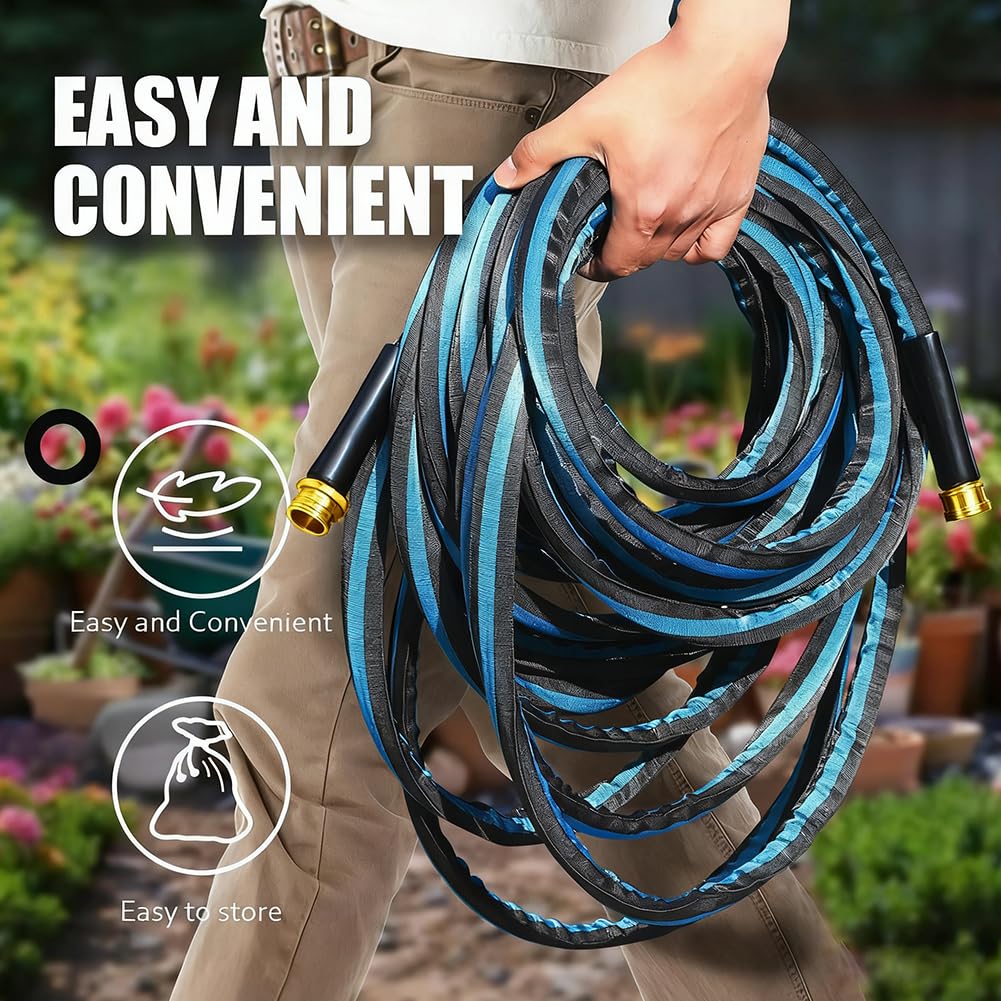 Manguera de jardín profesional de 50 pies con 3 arandelas reforzadas, conector universal para grifo, manguera de agua a prueba de fugas para todas las estaciones, se adapta a cualquier grifo, diseño