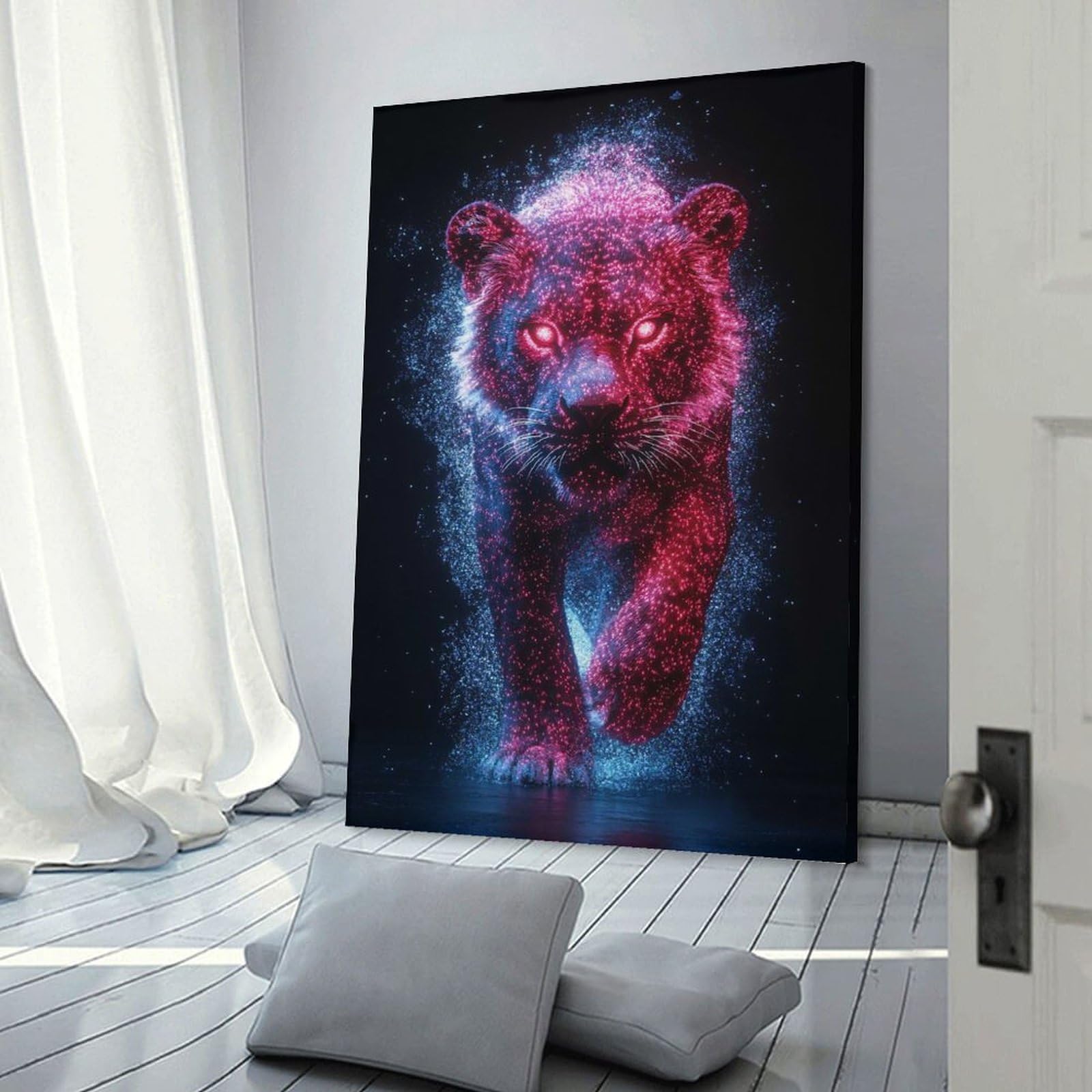 Junmoney Neon Lion Digital Art Decorative Wall Artwork 12x18inch(30x45cm), for Front Hall, Corridor Or Welcome Spaces, Decorative Wall Art for Narrow Spaces