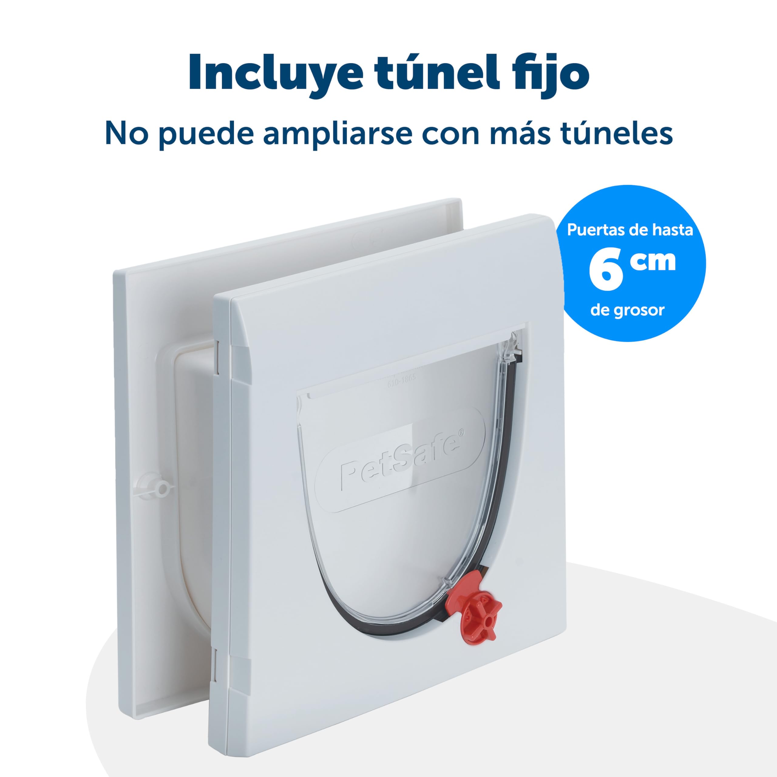 PetSafe Staywell Classic, Gatera con 4 Posiciones de Cierre, Gatera de Entrada y Salida, Instalación Fácil, Resistente, para Gatos hasta 7 Kg, con Túnel, Blanco