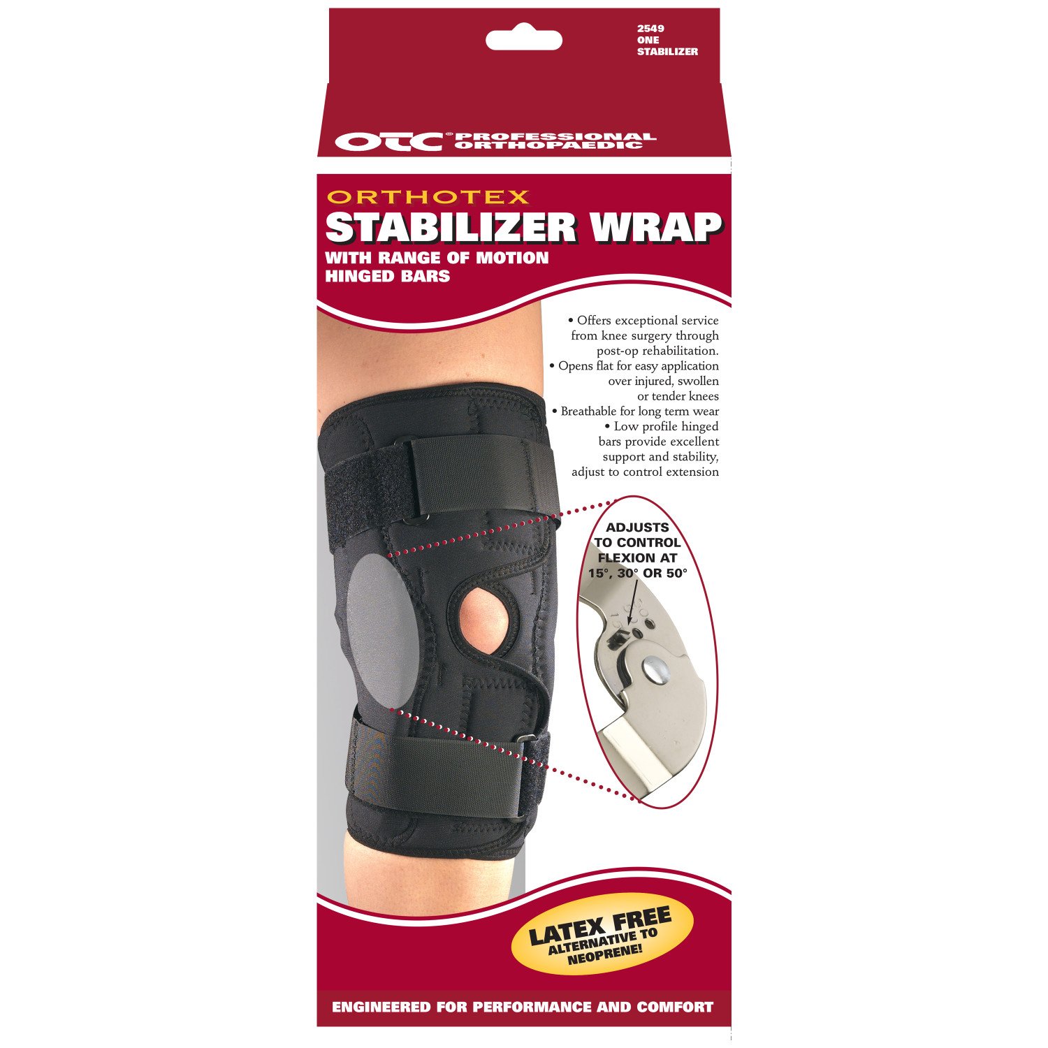 OTC Knee Stabilizer Wrap, ROM Hinged Bars, Orthotex, Medium