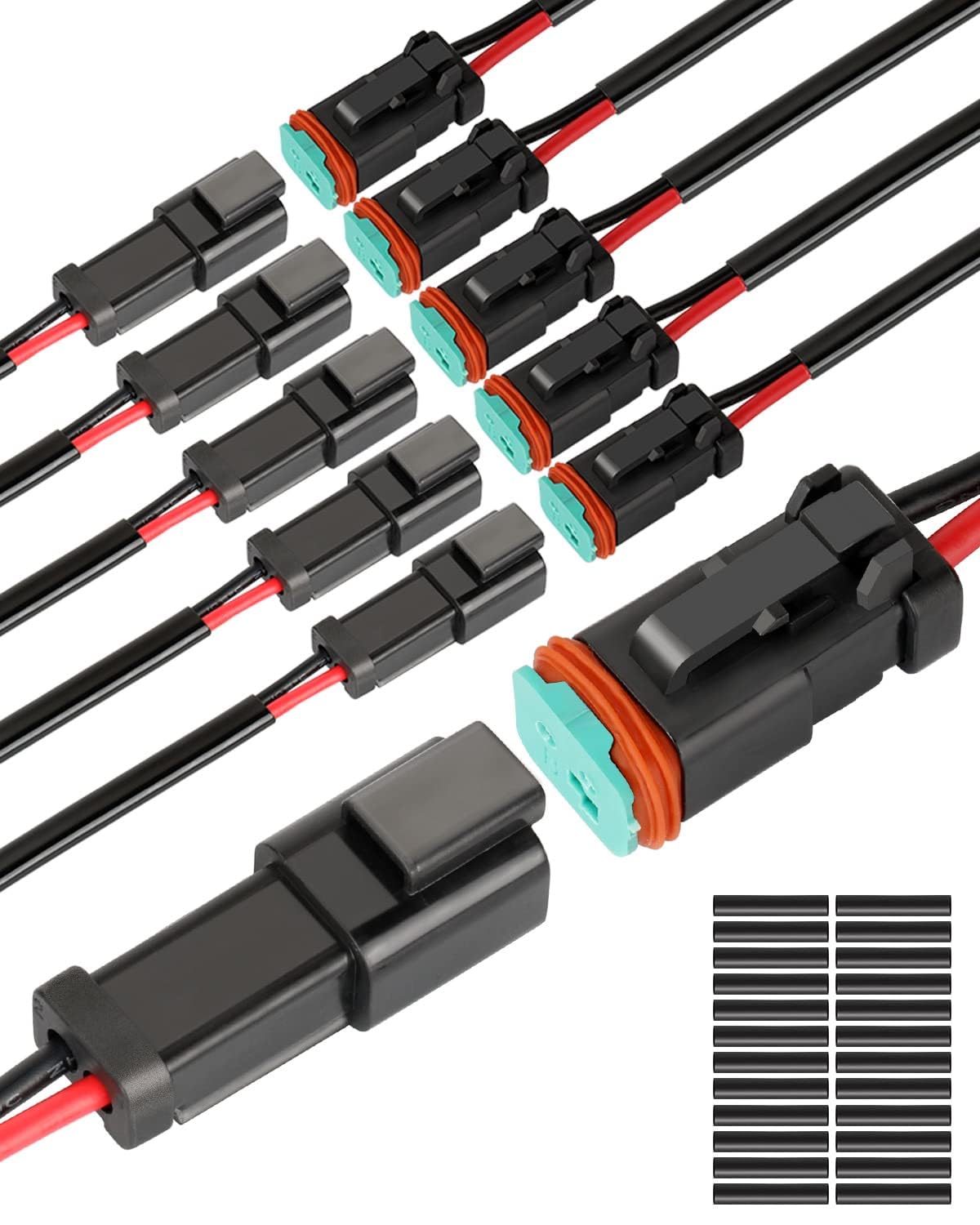 KASTWAVE 2 Pin DT Connectors Waterproof, 2 Wire Connector 16 AWG Automotive Electrical Connector, 2 Pin Connectors Male and Female Wire with Heat Shrink Tubing for Car Truck Boat, 6 Kits