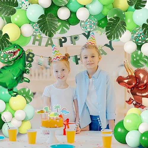 Miniatura 5 de Suministros de decoración de fiesta de cumpleaños de dinosaurios, kit de guirnalda de arco de globos de dinosaurio de 40 pulgadas, globos de