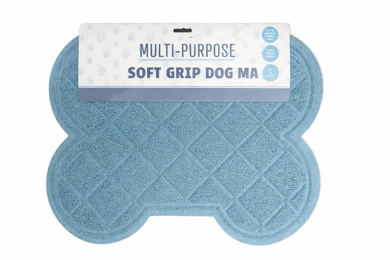 Soft Grip Dog Mat, Paw-Shaped, Bone Shaped Multi-Purpose, Water Absorbent, Traps Dirt, Easy to Clean, 40cm x 30cm Puppies Mat (Blue, Bone Shaped)