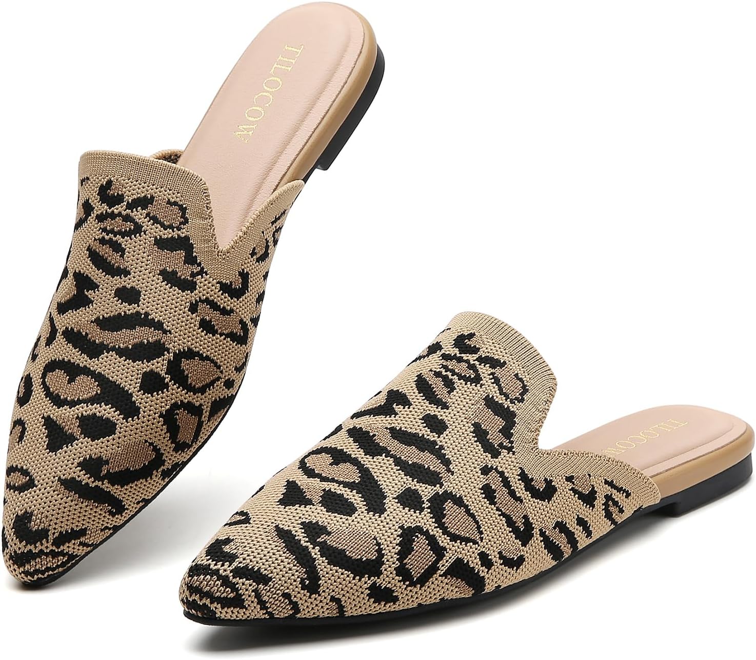 Tilocow Knit Mules Dressy Casual Flats for Women Comfortable Slip on Loafers Backless Work Business Daily Wear