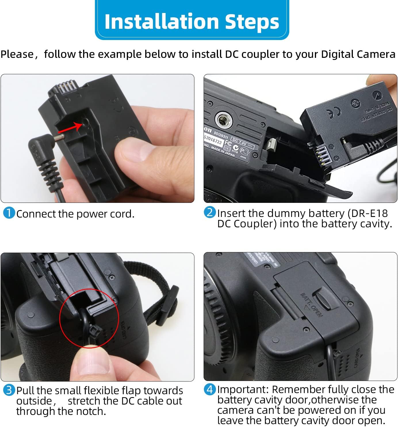 GLORICH ACK-E8 AC Power Adapter DR-E8 DC Coupler LP-E8 Dummy Battery Power Supply Kit for Cameras Canon EOS Rebel T5i T4i T3i T2i 700D 650D 600D 550D Kiss X7i X6i X5 X4