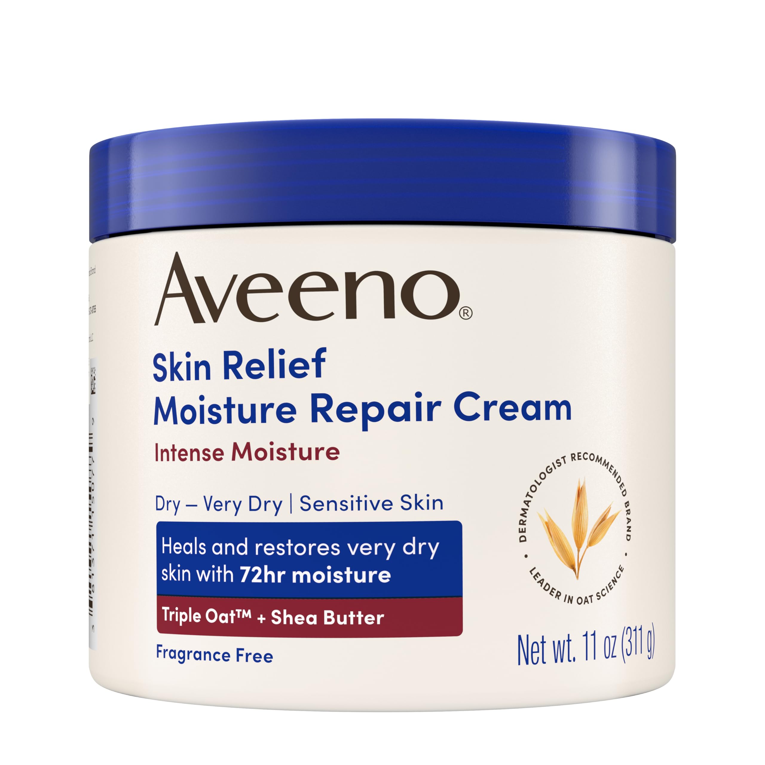 Aveeno Skin Relief Intense Moisture Repair Body Cream with Triple Oat & Shea Butter Formula, Helps Relieve & Restore Extra-Dry Skin with Long-Lasting Moisture, Fragrance-Free, 11 oz