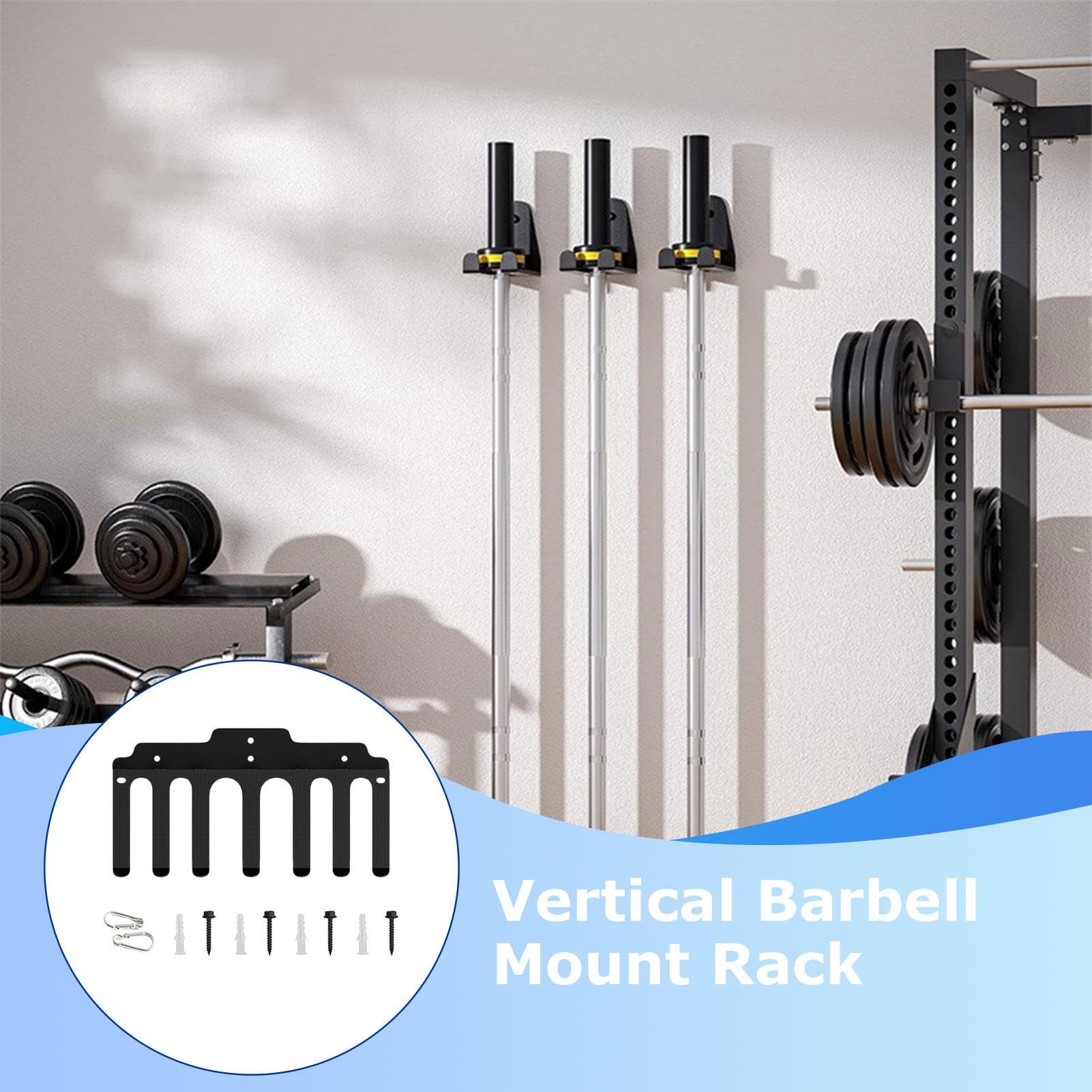 Porta Bilanciere A Parete Rastrelliera a Muro con 7 Ganci per Barre | Portamanubri con Risparmio di Spazio Per Bilancieri Manubri Kettlebell Allenamento Casa Garage Fitness Sollevamento