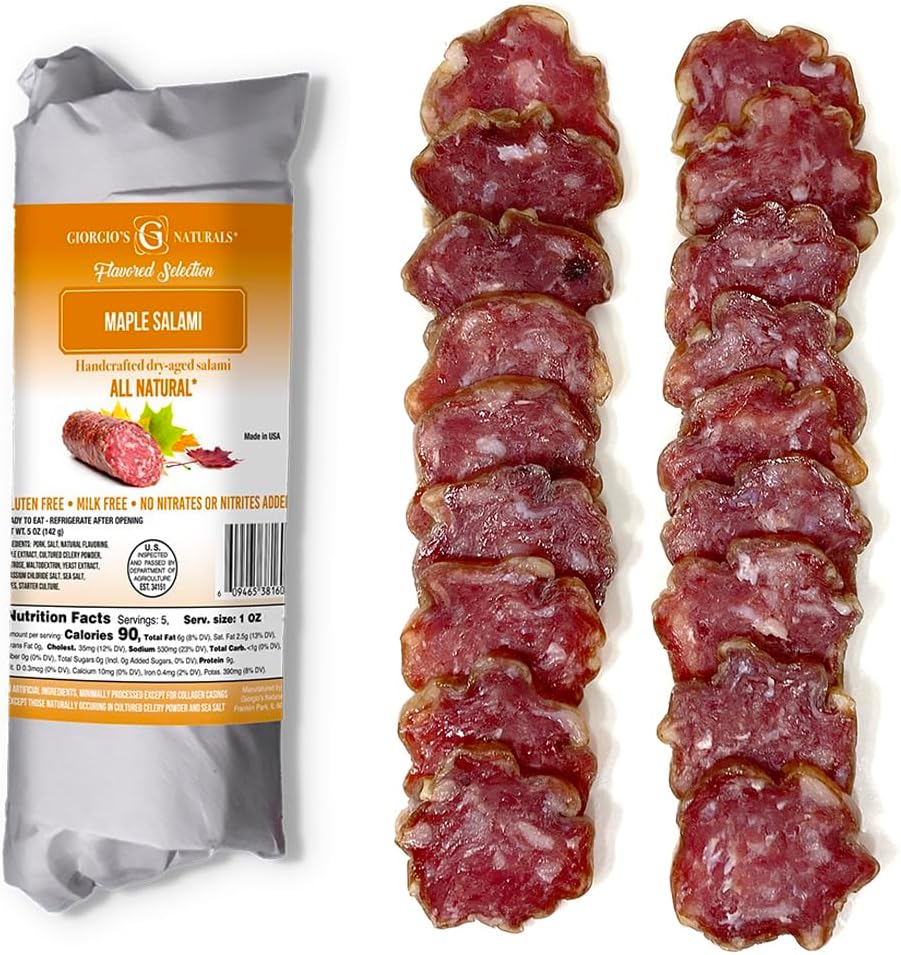 Giorgio’s Naturals Handcrafted Dry-Aged Salami – Maple Salami 5 Ounce, Italian Salami, Cured Meats, Charcuterie Board