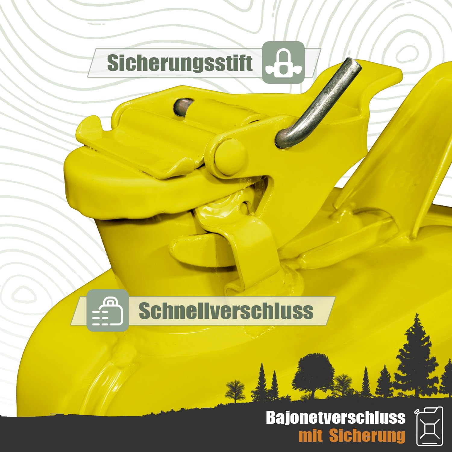 Benzinkanister 5L Metall 5 Liter Kanister für Benzin Diesel Kraftstoffkanister mit Entlüftung Reservekanister (Gelb, lackiert)