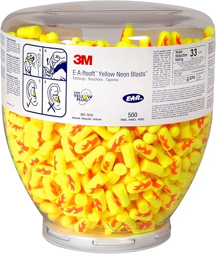 3M tapones para los oídos 500 paresbotella de recarga para dispensador One Touch E-A-Rsoft amarillo neón explosiones 391-1010 sin cable desechable