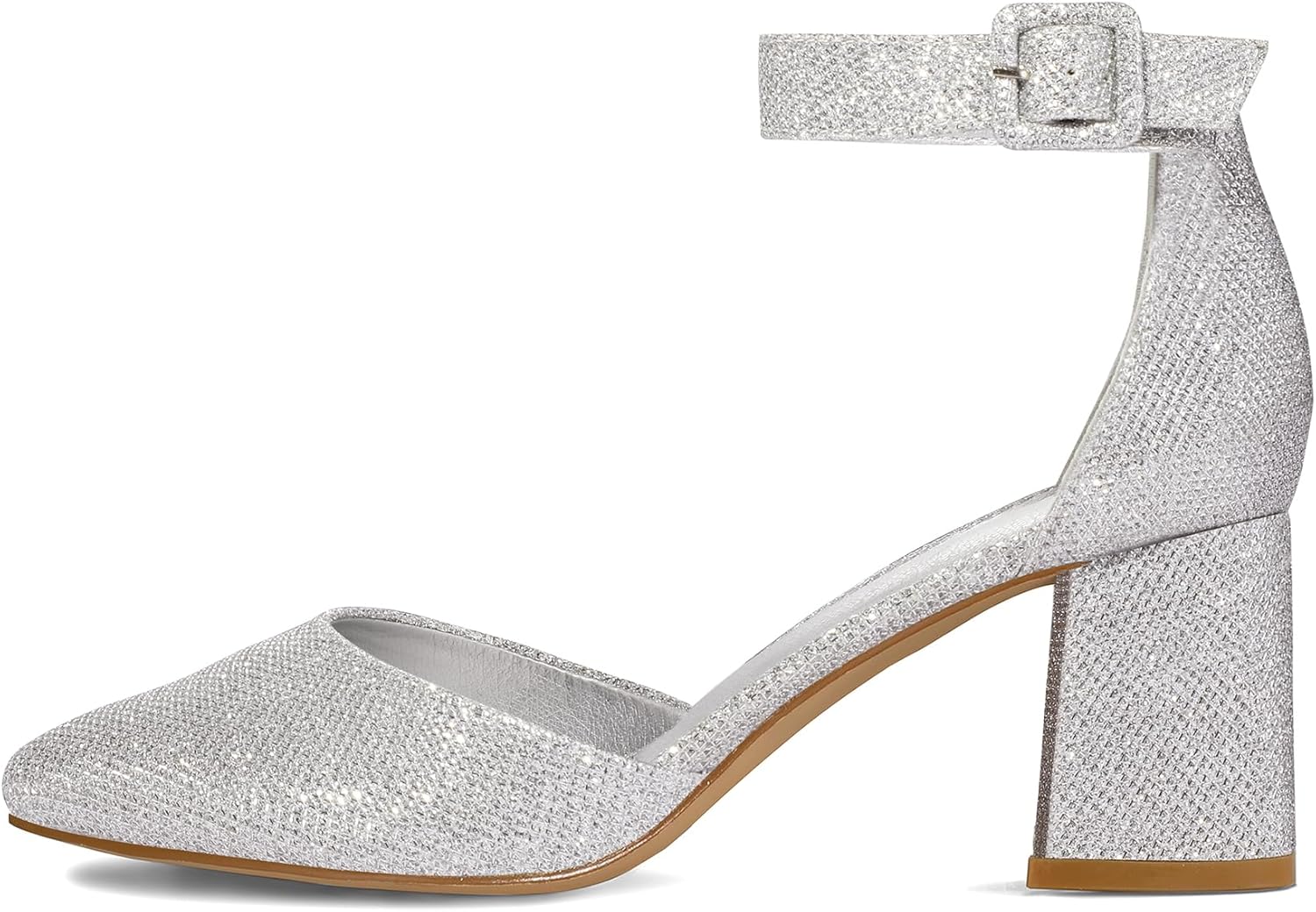 mysoft Women's Pointed Toe Low Chunky Heels Closed Toe Ankle Strap Dress Pump Shoes - Available in Wide Sizes - Image 3