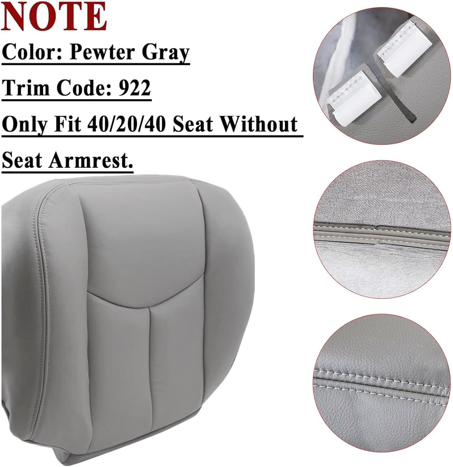 NLQR Front Driver and Passenger Bottom Replacement Seat Covers Pewter Gray 922 Compatible with Chevy Silverado Sierra Tahoe Suburban Avalanche Yukon XL 2003 2004 2005 2006