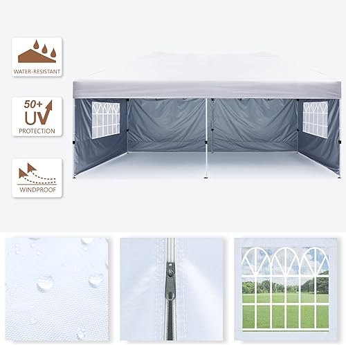 Miniatura 4 de MASTERCANOPY Tienda de campaña desplegable de 10 x 10 pies con paredes laterales de ventana de iglesia (10 x 20 pies, blanco)