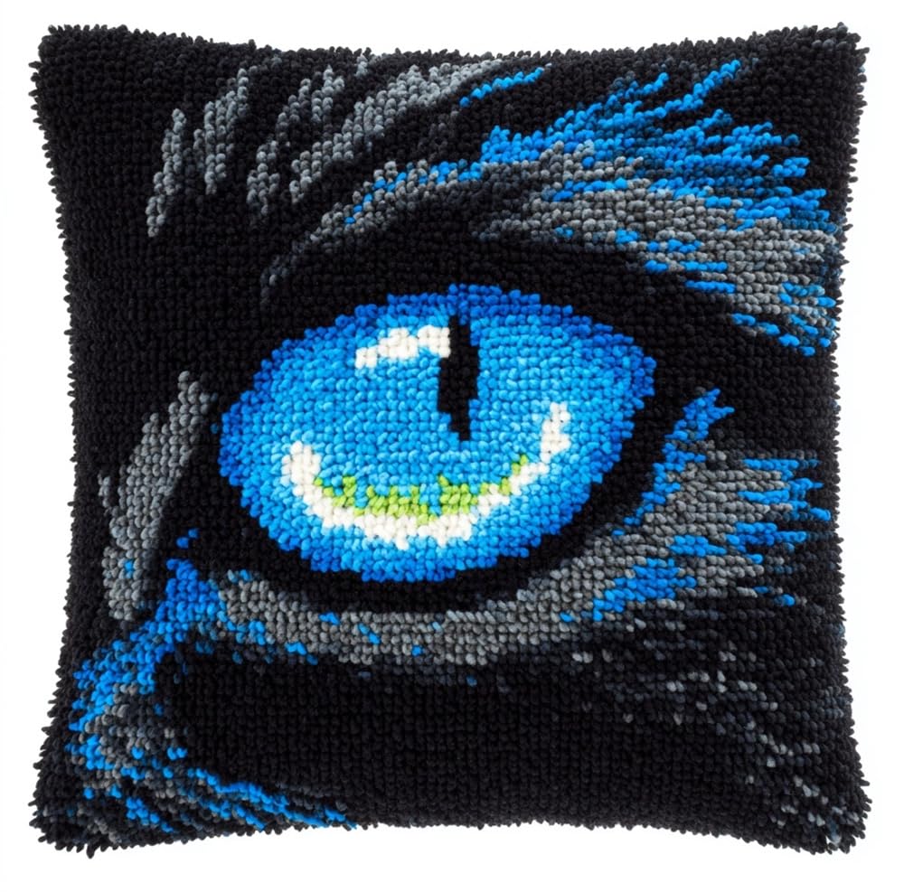 FWRTYCB Latch Hook Pillow Case Kits,Balck Cat Blue Eye Butterfly Latch Hoo